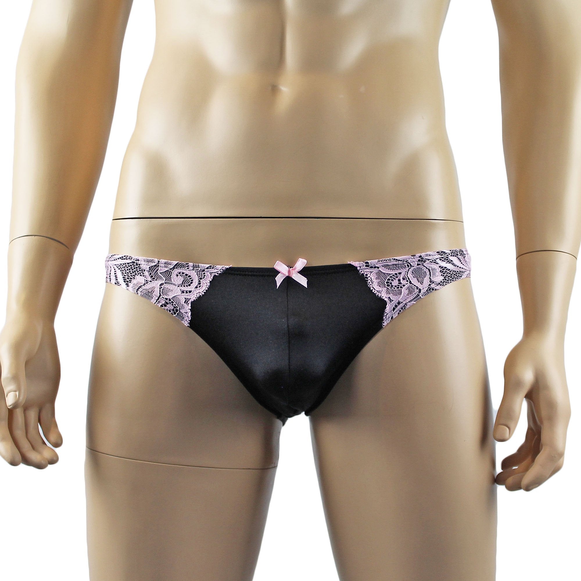 Mens Isabel Panty Stretch Spandex & Lace Bikini Brief with Sexy Back Black and Pink Lace