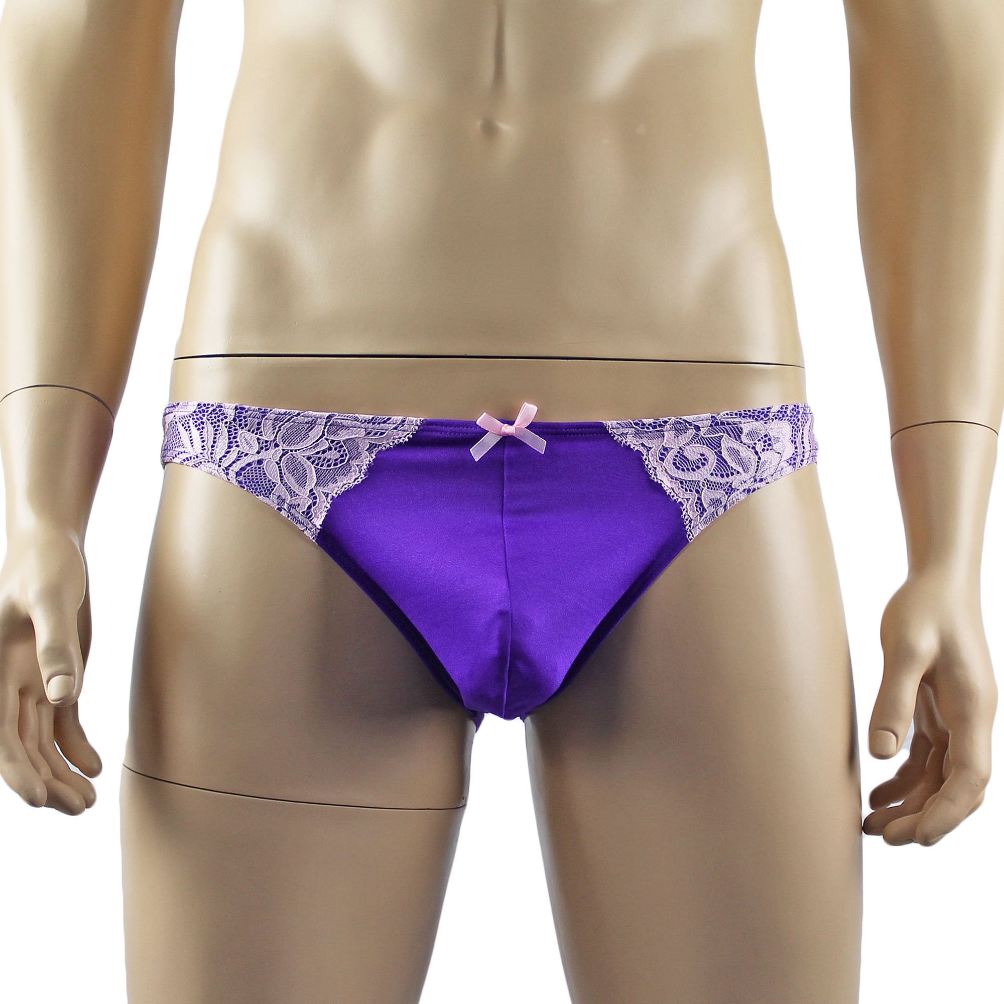 Mens Isabel Panty Stretch Spandex & Lace Bikini Brief with Sexy Back Purple and Pink Lace