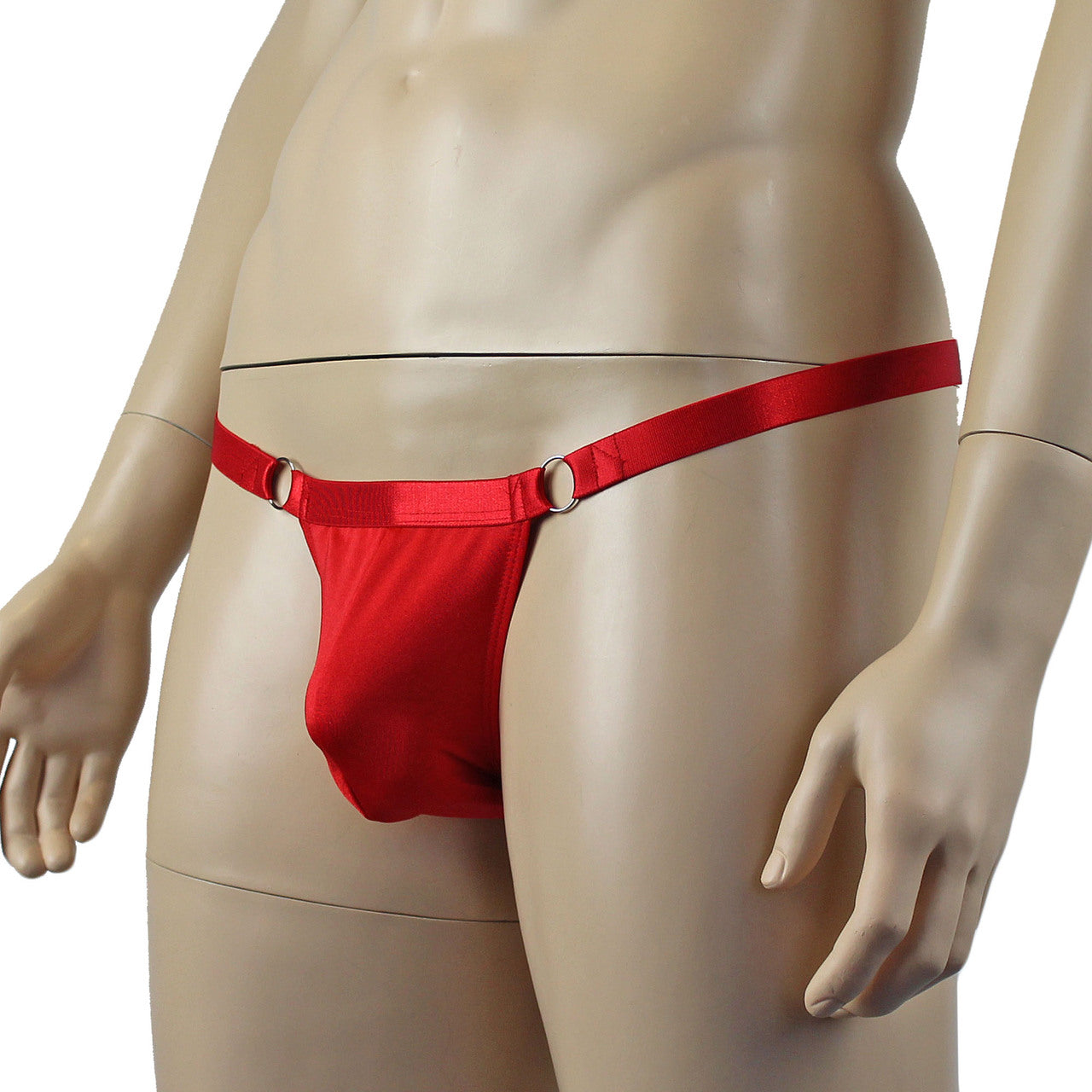 Male Jack Spandex Thong with Ring Sides and Adjustable Strap Red