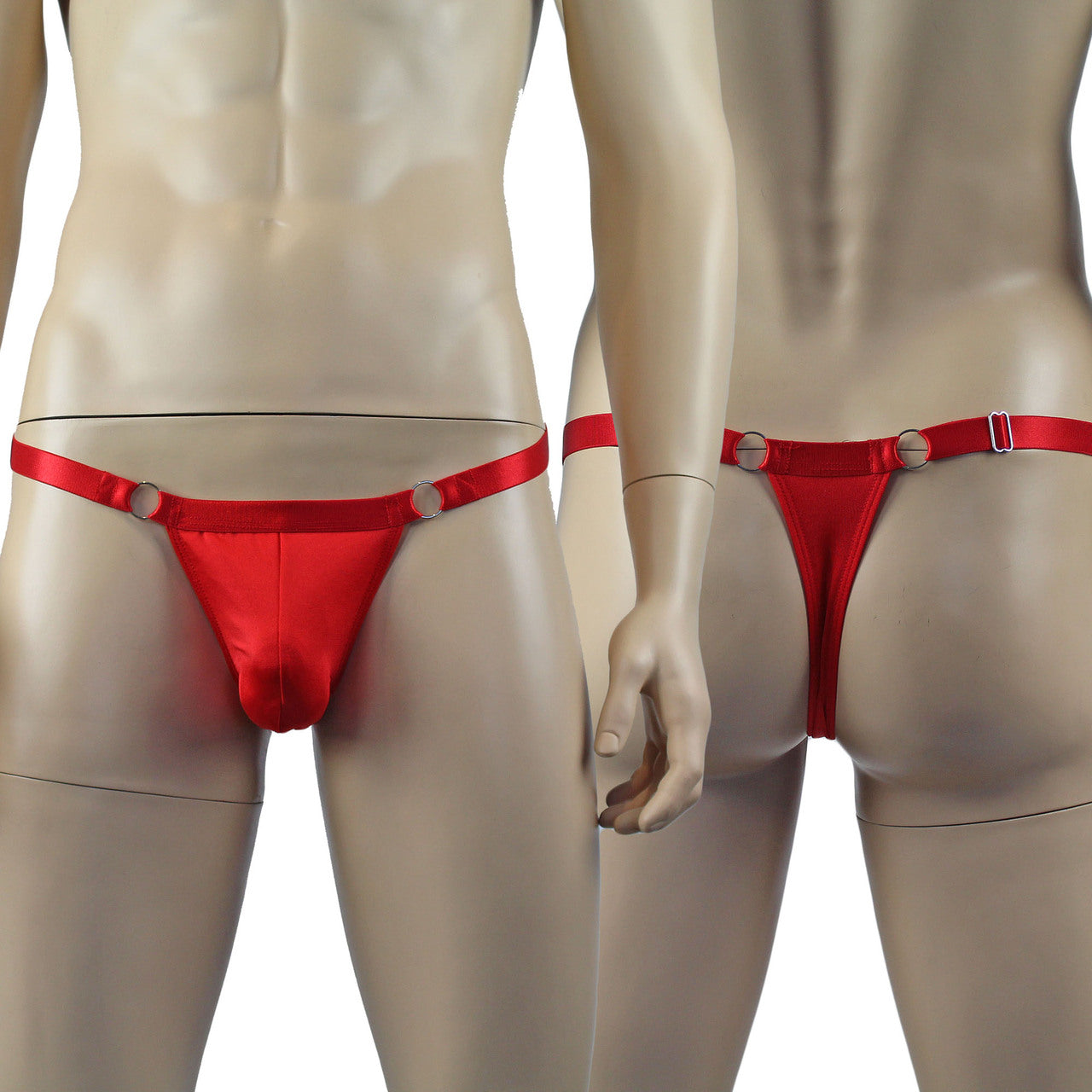 Male Jack Spandex Thong with Ring Sides and Adjustable Strap Red