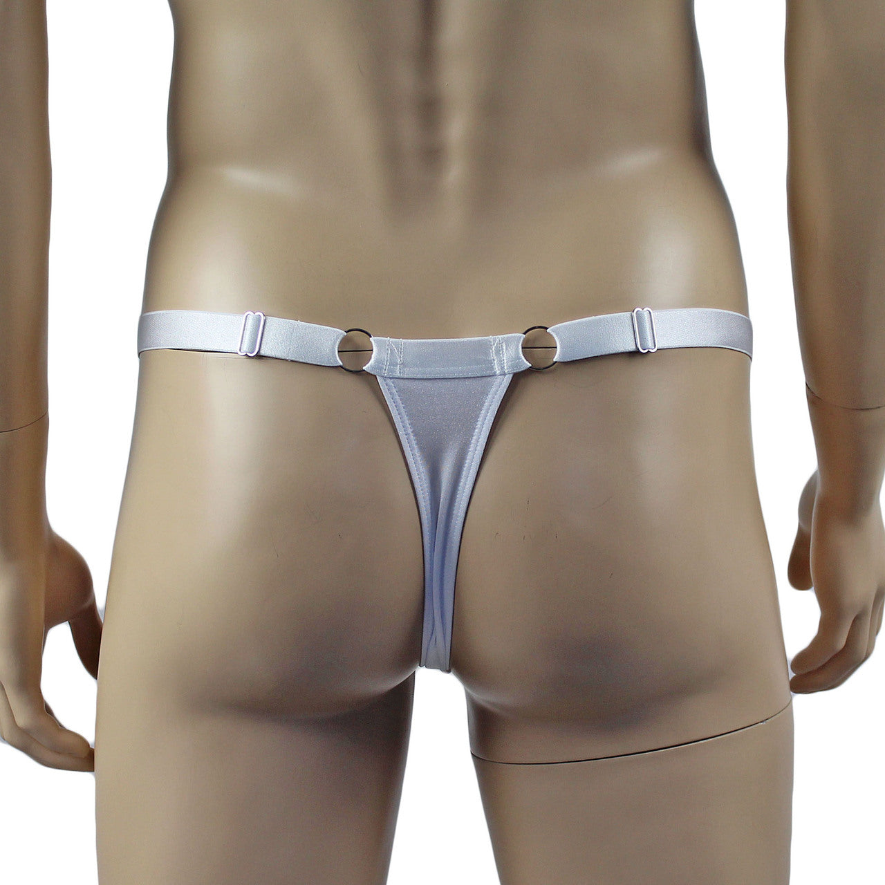 Male Jack Spandex Thong with Ring Sides and Adjustable Strap White