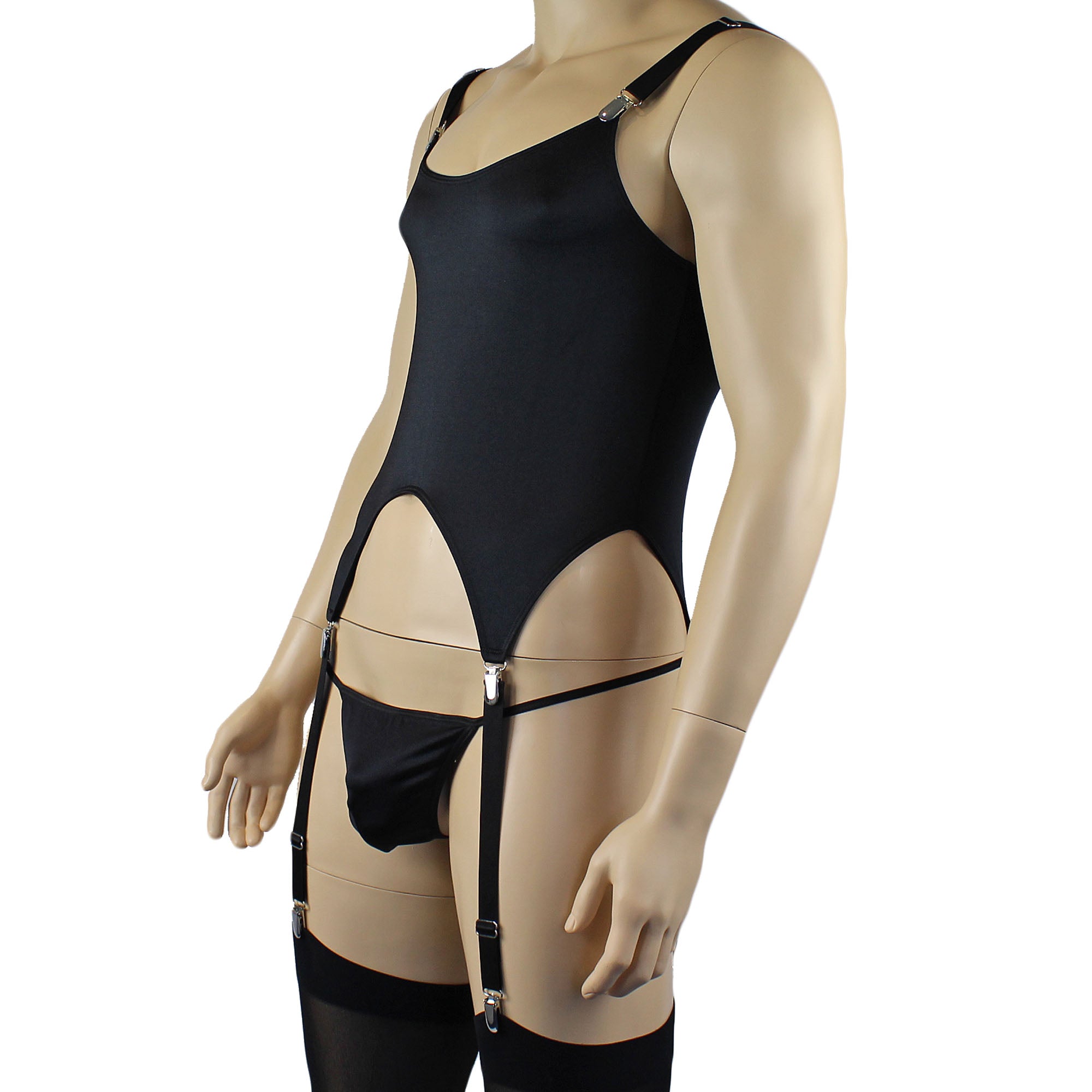 Mens Janice Corset Top with Metal Clips & Attached Garters - Sizes up to 3XL