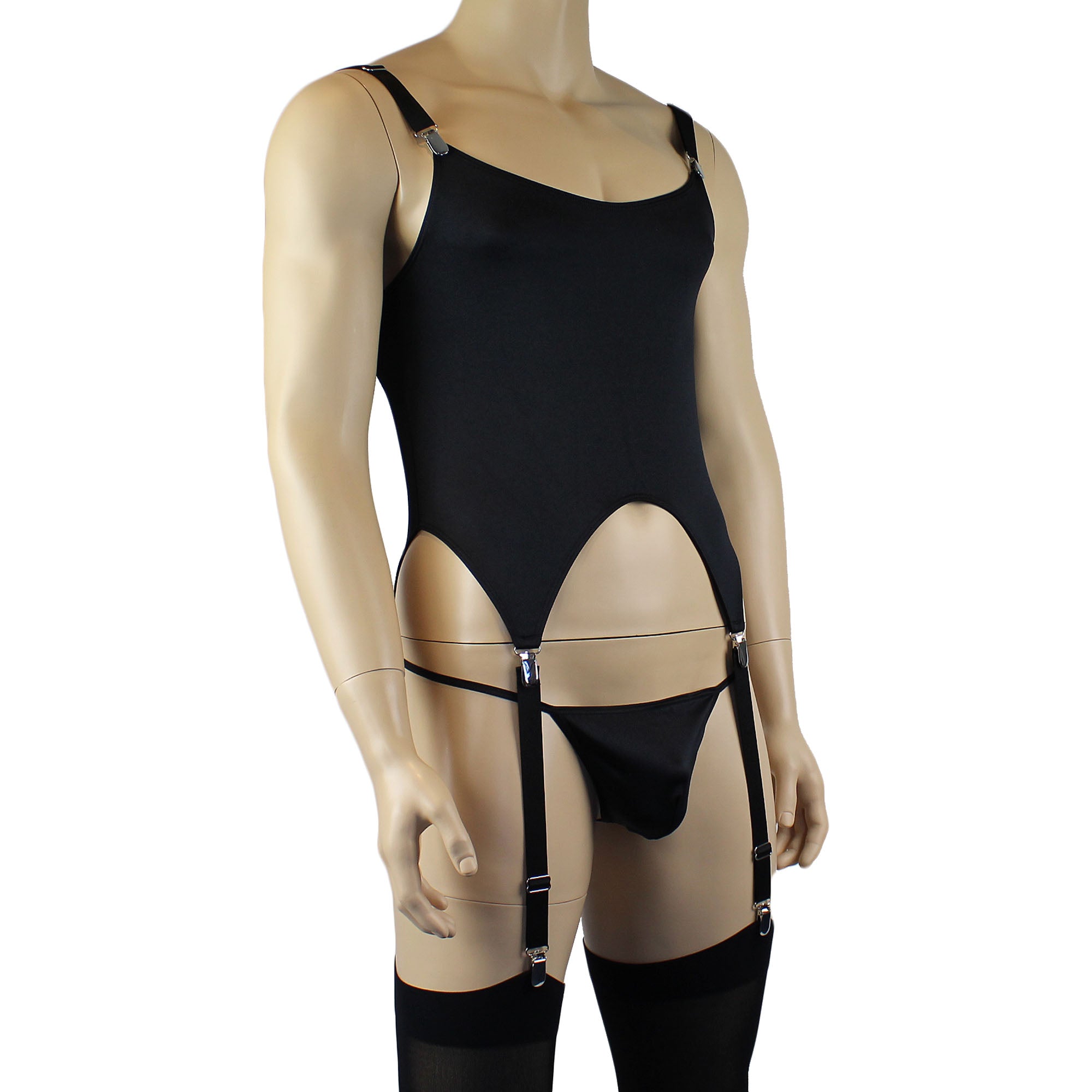 Mens Janice Corset Top with Metal Clips & Attached Garters - Sizes up to 3XL