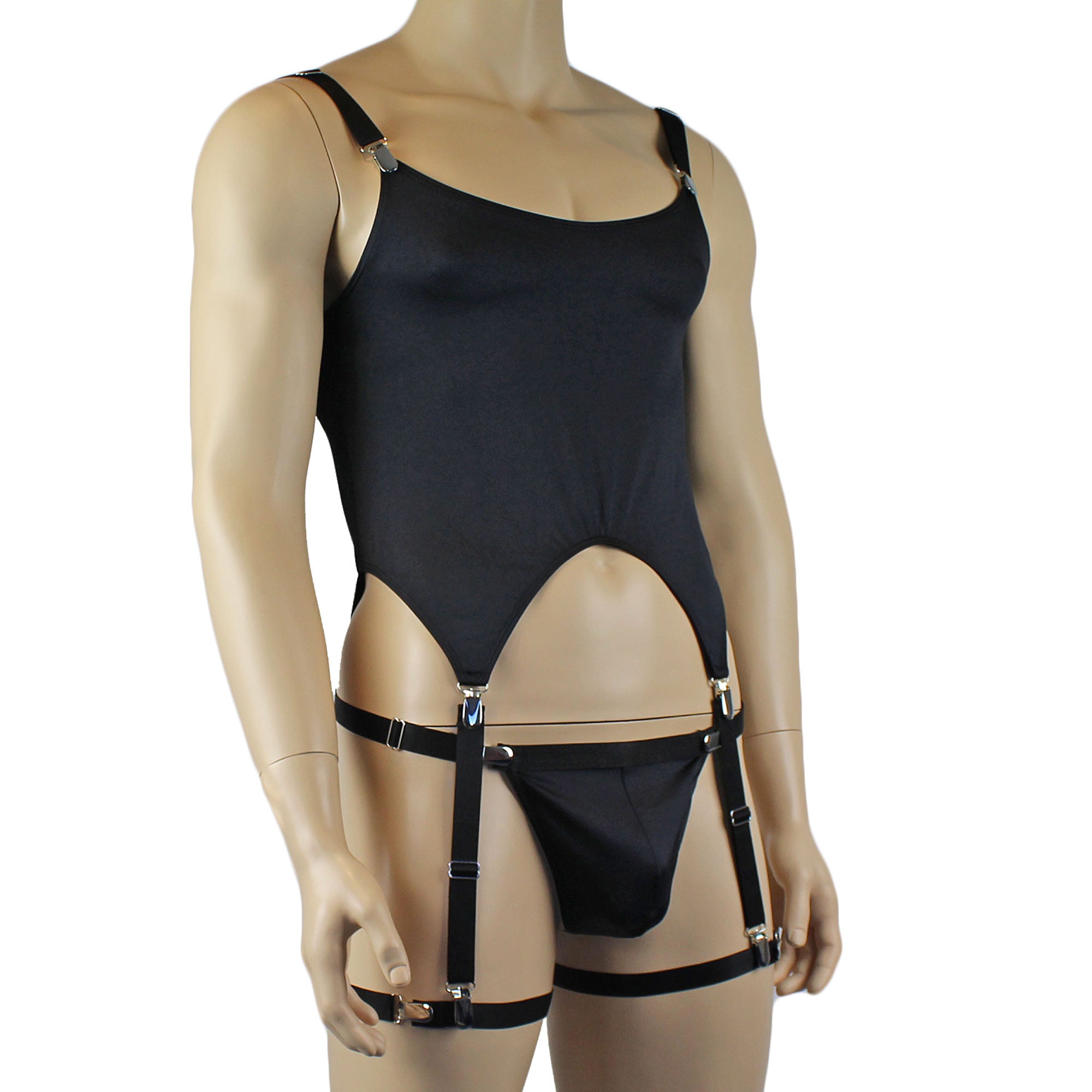 Mens Janice Corset Top, Thong and comes with Detachable Garters & Leg Bands - Sizes up to 3XL