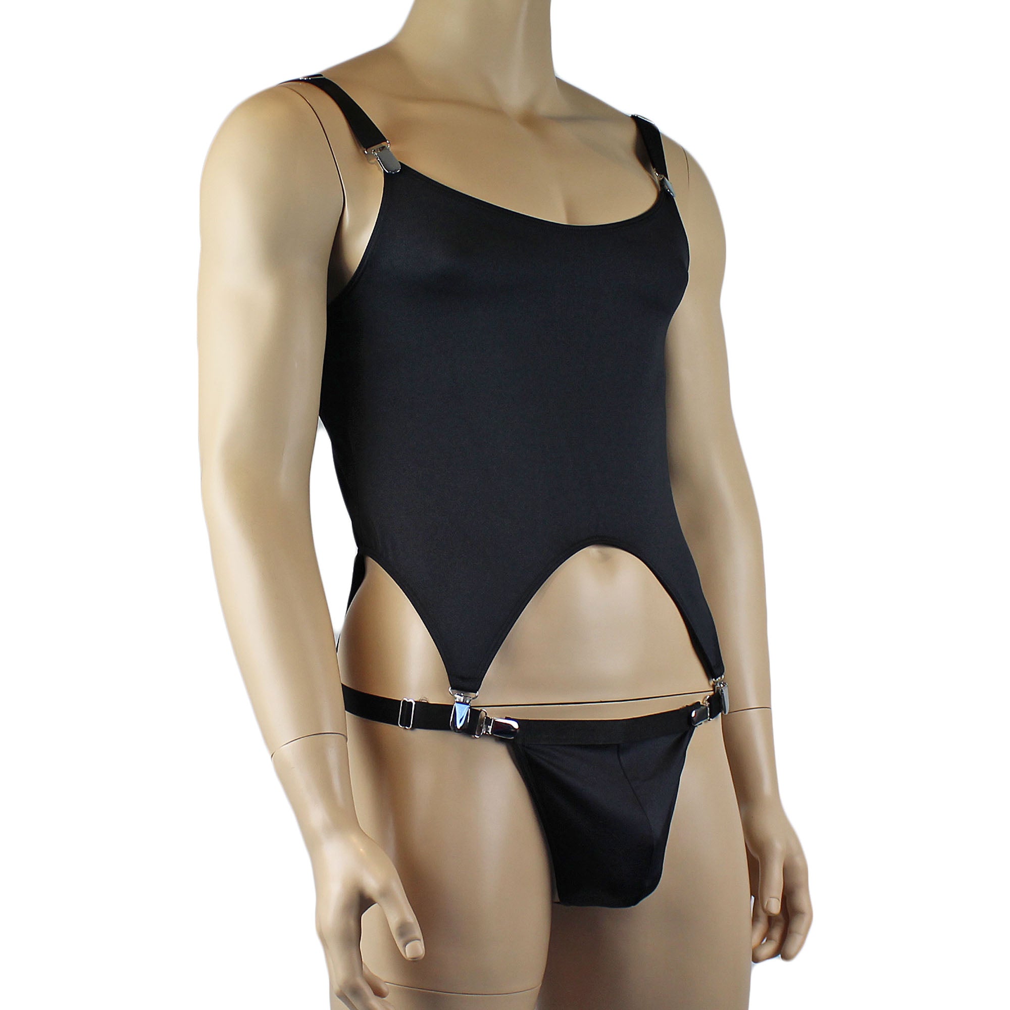 Mens Janice Corset Top and Thong with Metal Clips - Sizes up to 3XL