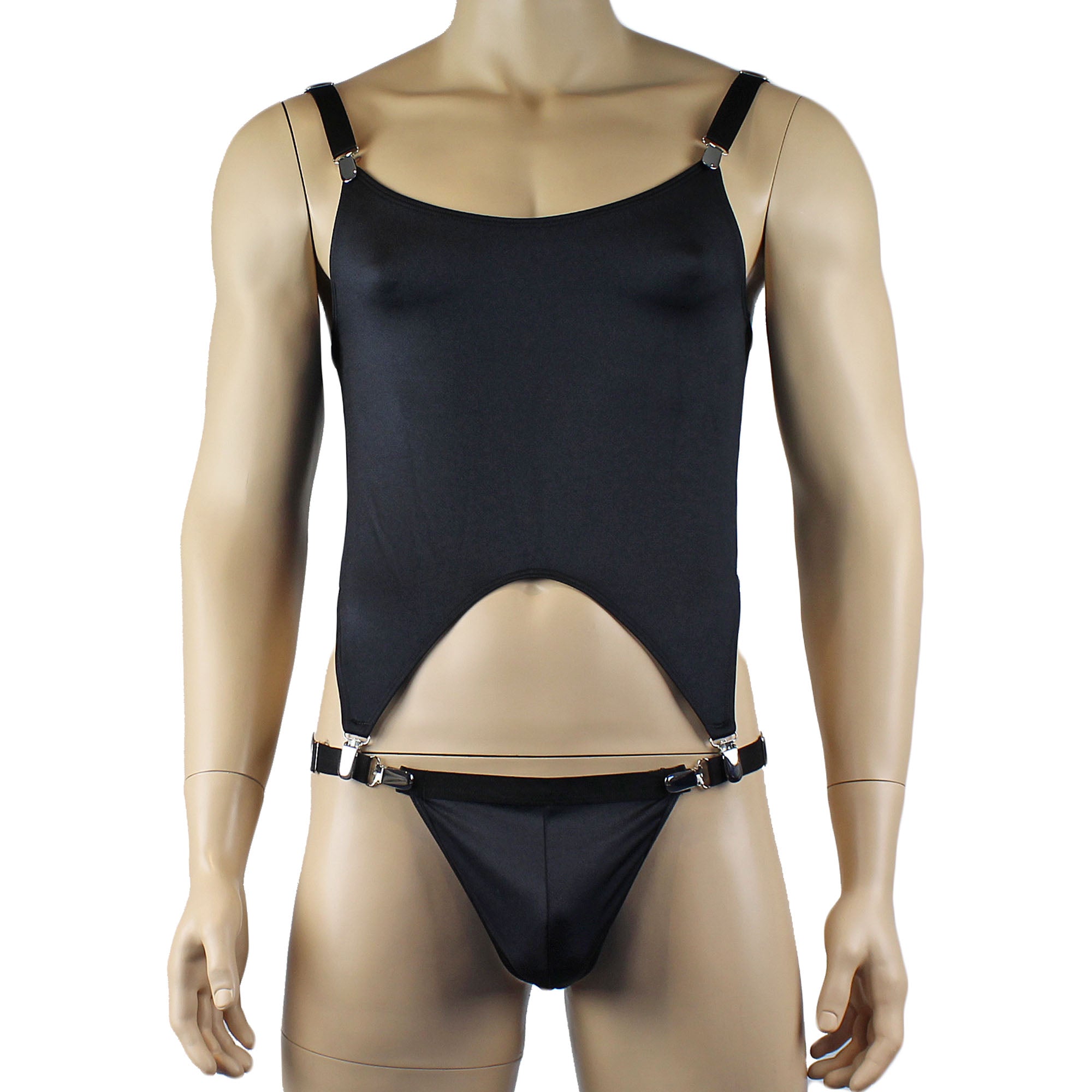 Mens Janice Corset Top, Thong and comes with Detachable Garters & Leg Bands - Sizes up to 3XL