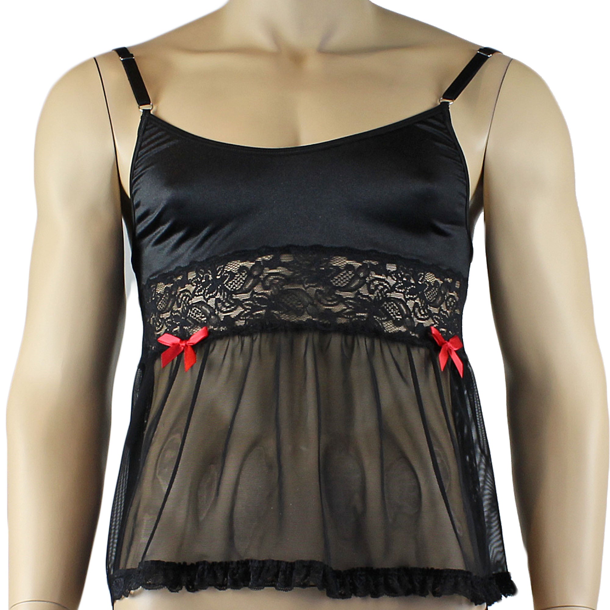 Mens Joanne Mini Babydoll Camisole - Sizes up to 3XL Black & Black Lace