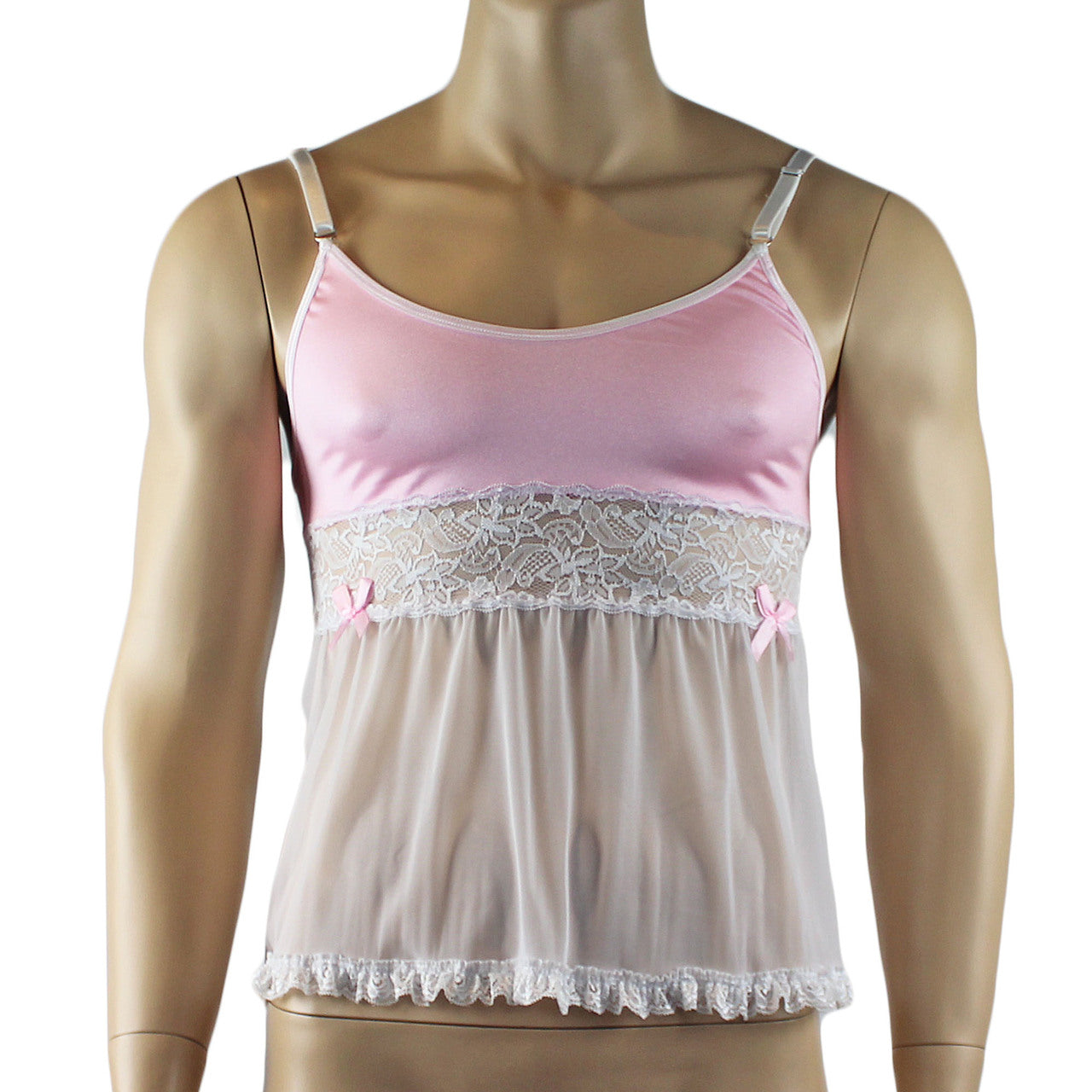 Mens Joanne Mini Babydoll Camisole - Sizes up to 3XL Light Pink & White