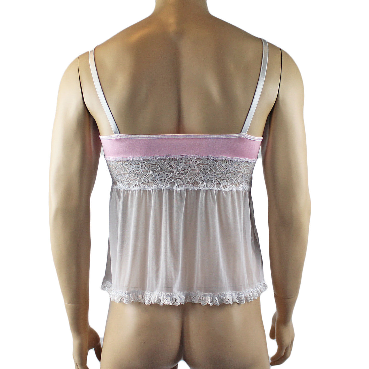 Mens Joanne Mini Babydoll Camisole - Sizes up to 3XL Light Pink & White