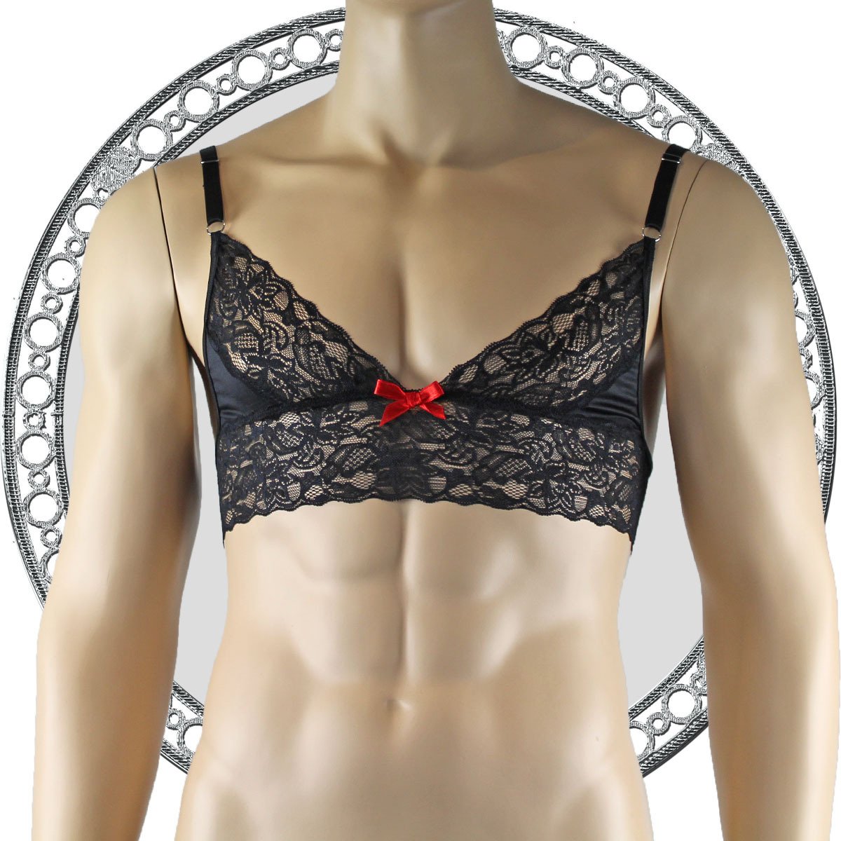 Mens Joanne Lace Bra Top Lingerie and Thong for Men Black and Black Lace