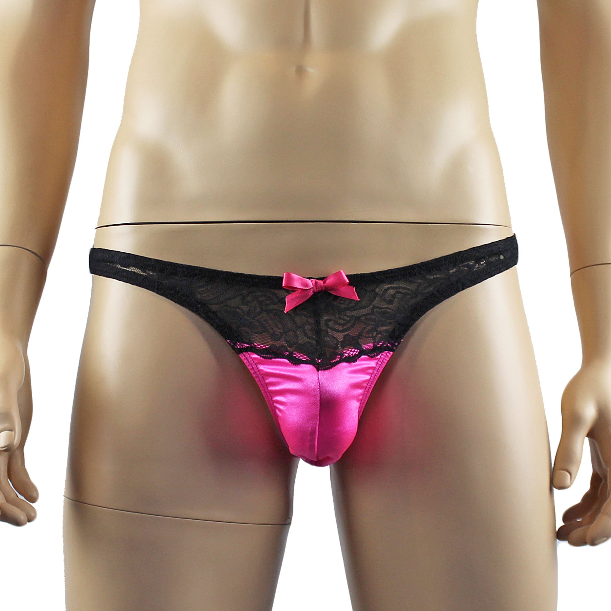 Mens Joanne Underwear Lacey Lovelies Thong Hot Pink and Black Lace