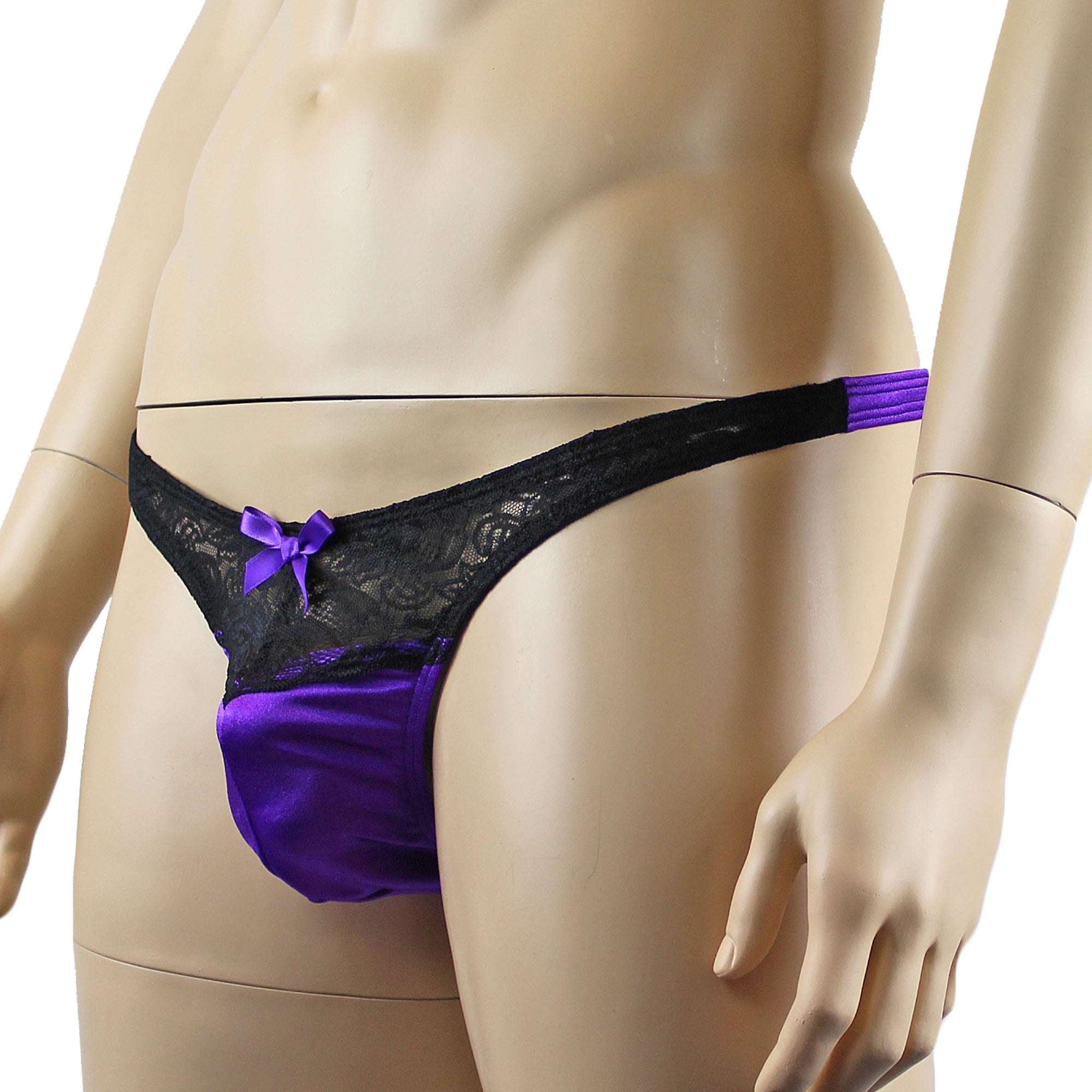 Mens Joanne Underwear Lacey Lovelies Thong Purple and Black Lace