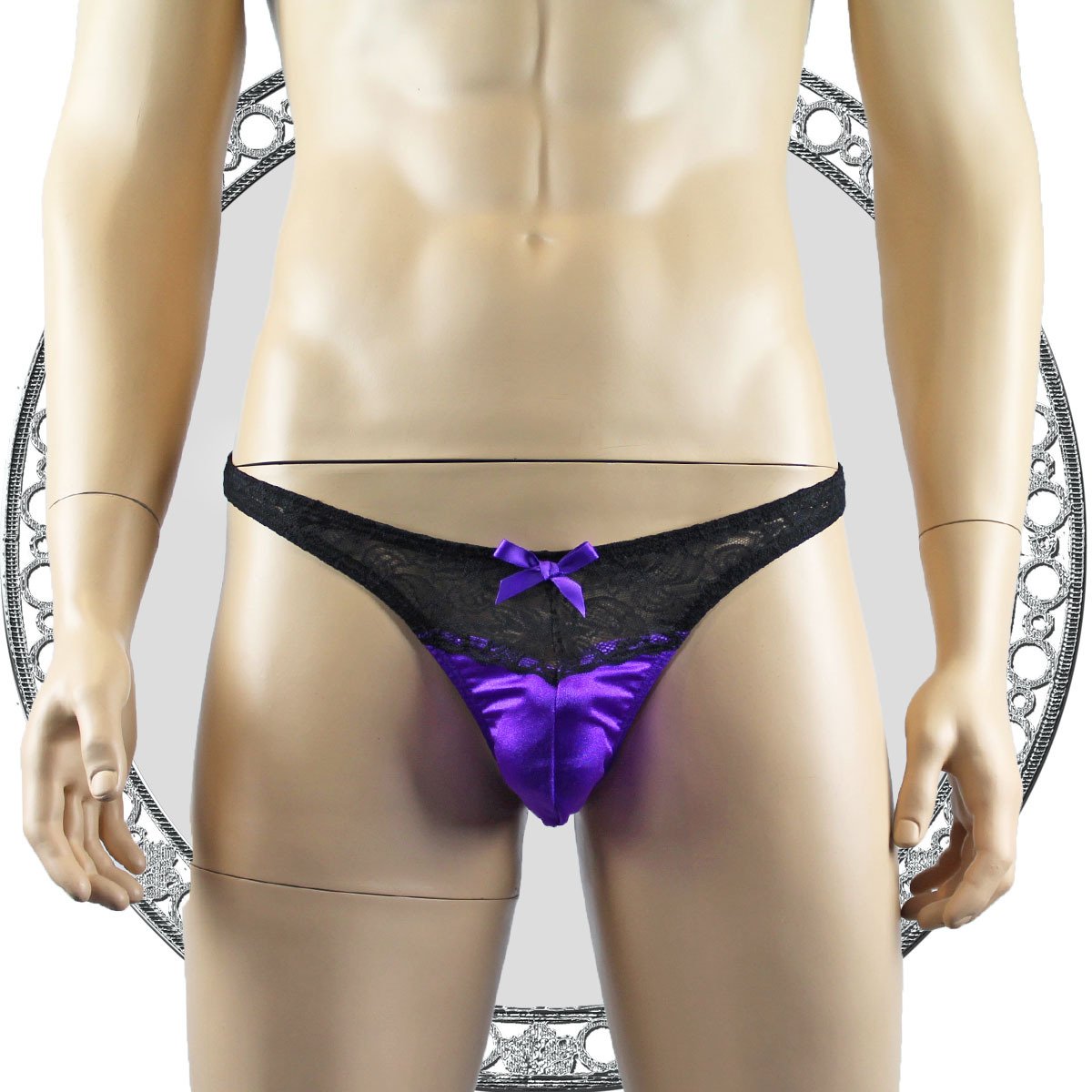 Mens Lace Bra Top Lingerie and Thong for Men Purple and Black