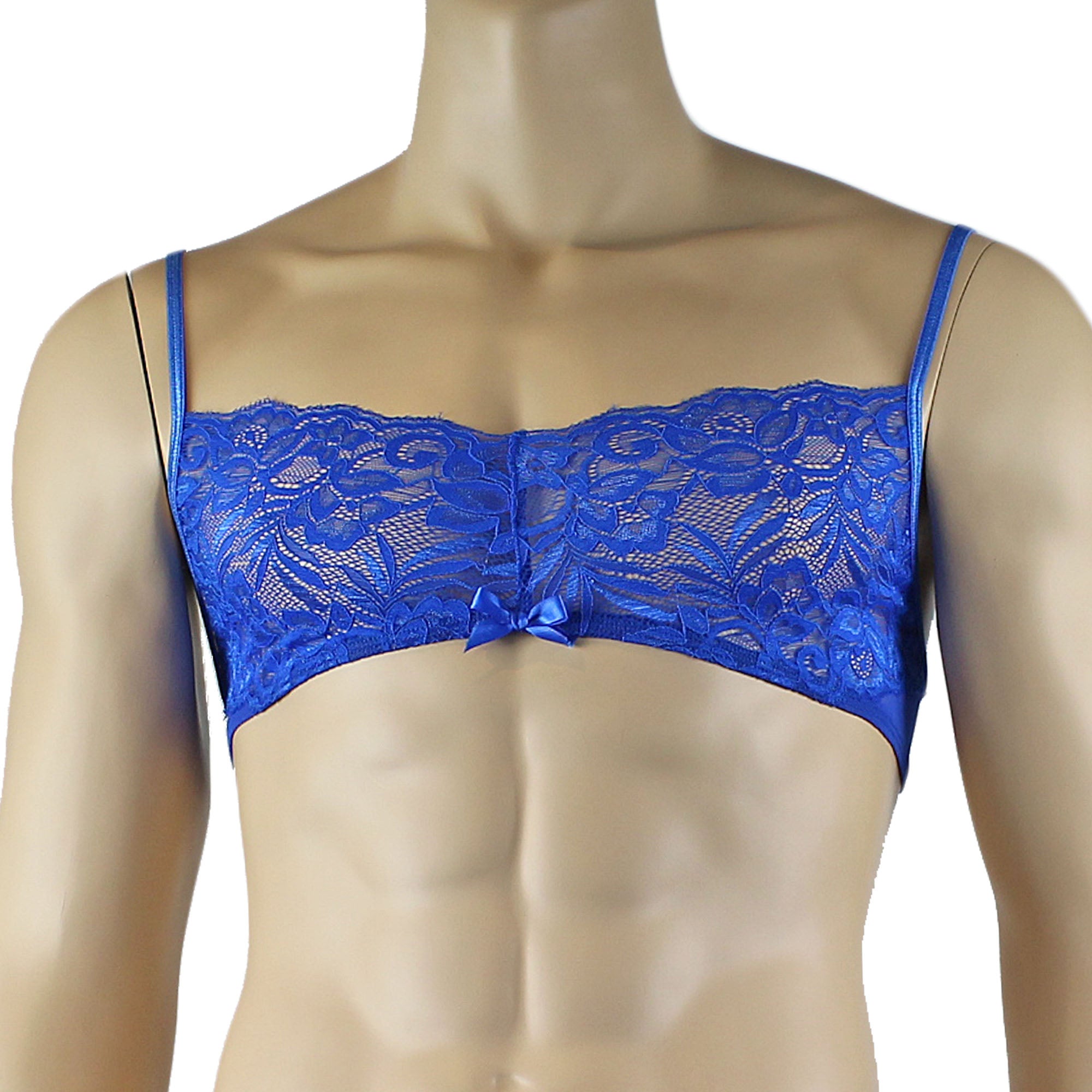 Mens Kristy Lace & Mesh Bra Top with thin Straps Blue