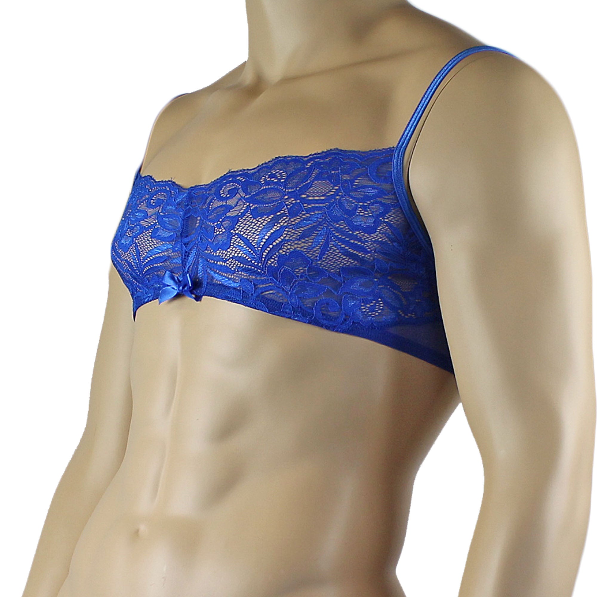 Mens Kristy Lace & Mesh Bra Top with thin Straps Blue