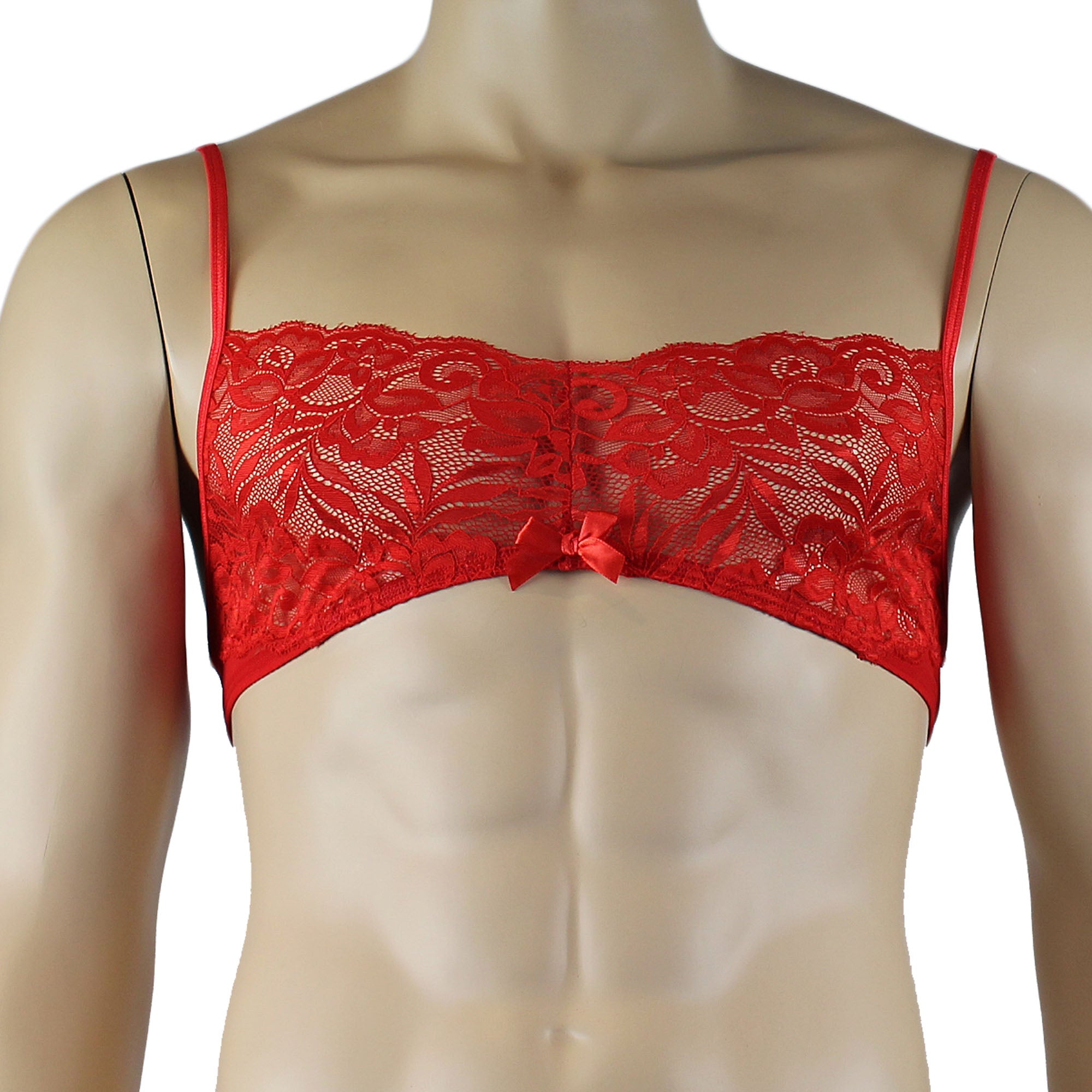 Mens Kristy Lace & Mesh Bra Top with thin Straps Red