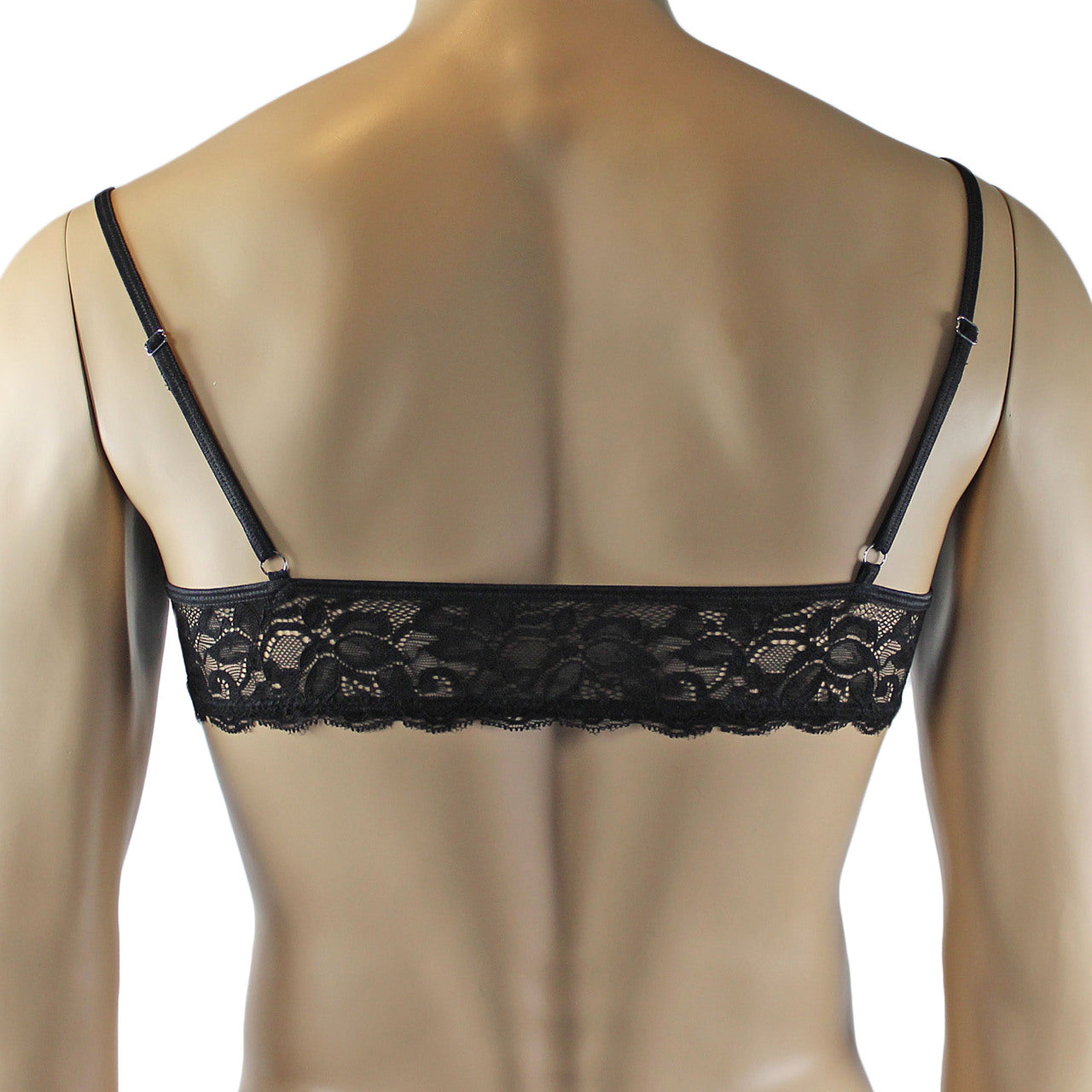 Mens Kristy Lingerie Bra Top in Lace with thin Straps Black
