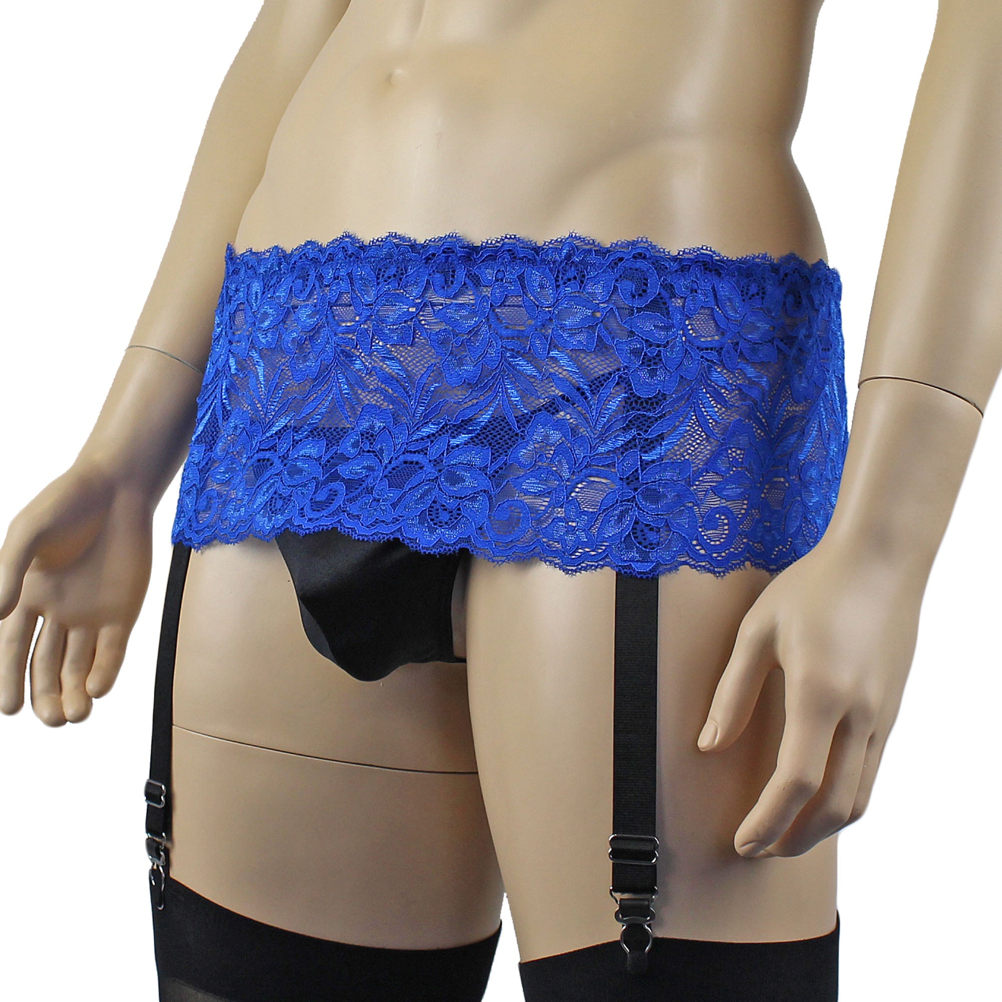 Mens Kristy Wide Lace Garter Belt Black Mens Lingerie Blue