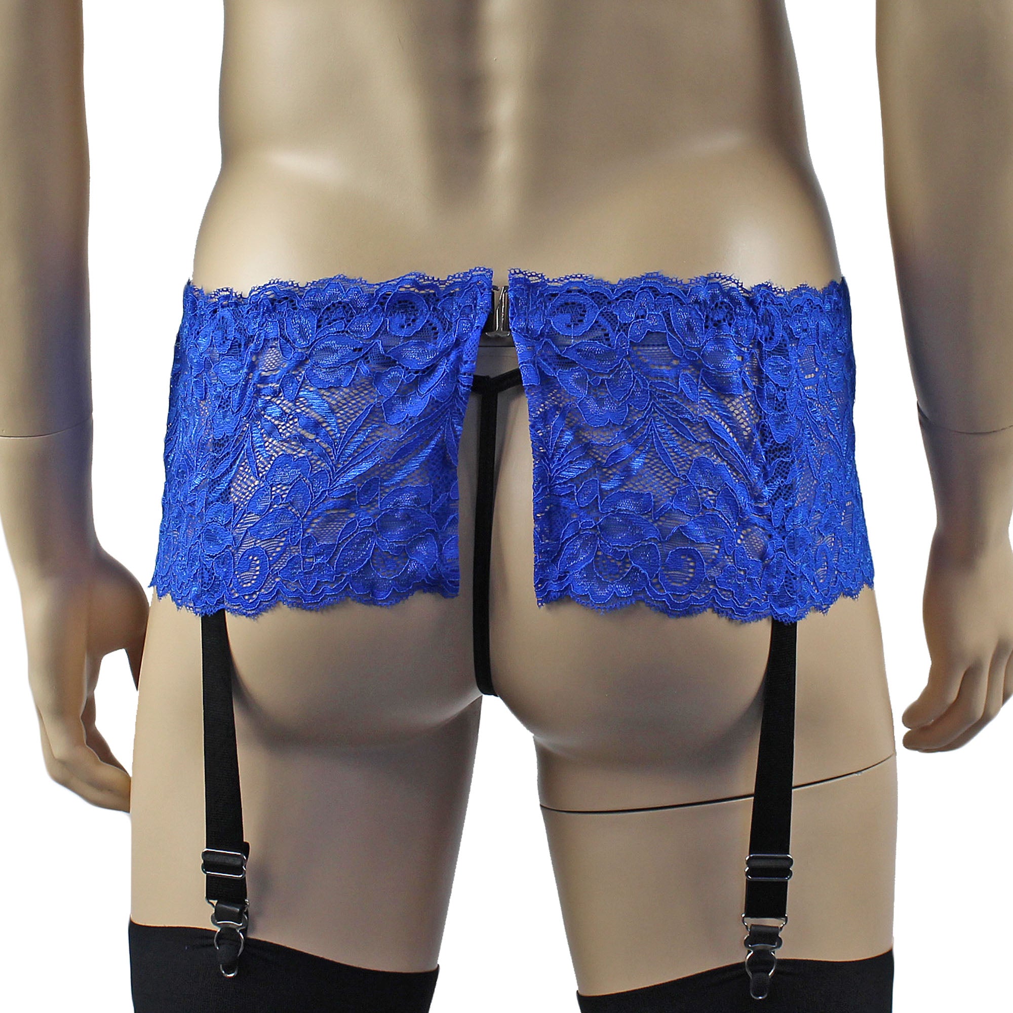 Mens Kristy Wide Lace Garter Belt Black Mens Lingerie Blue