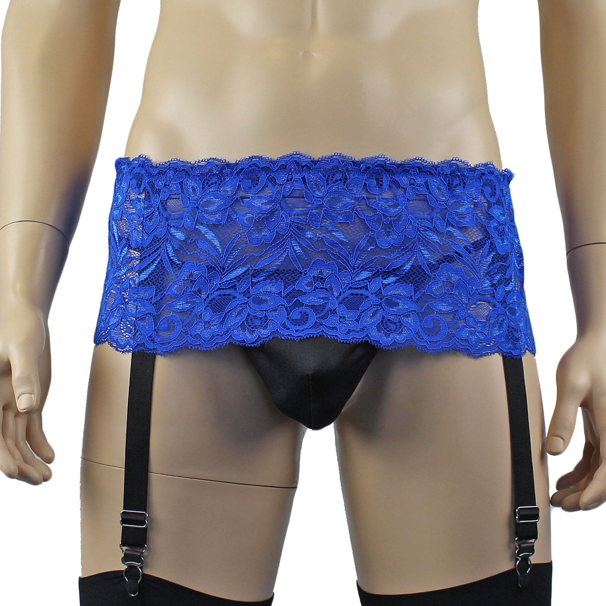 Mens Kristy Wide Lace Garter Belt Black Mens Lingerie Blue