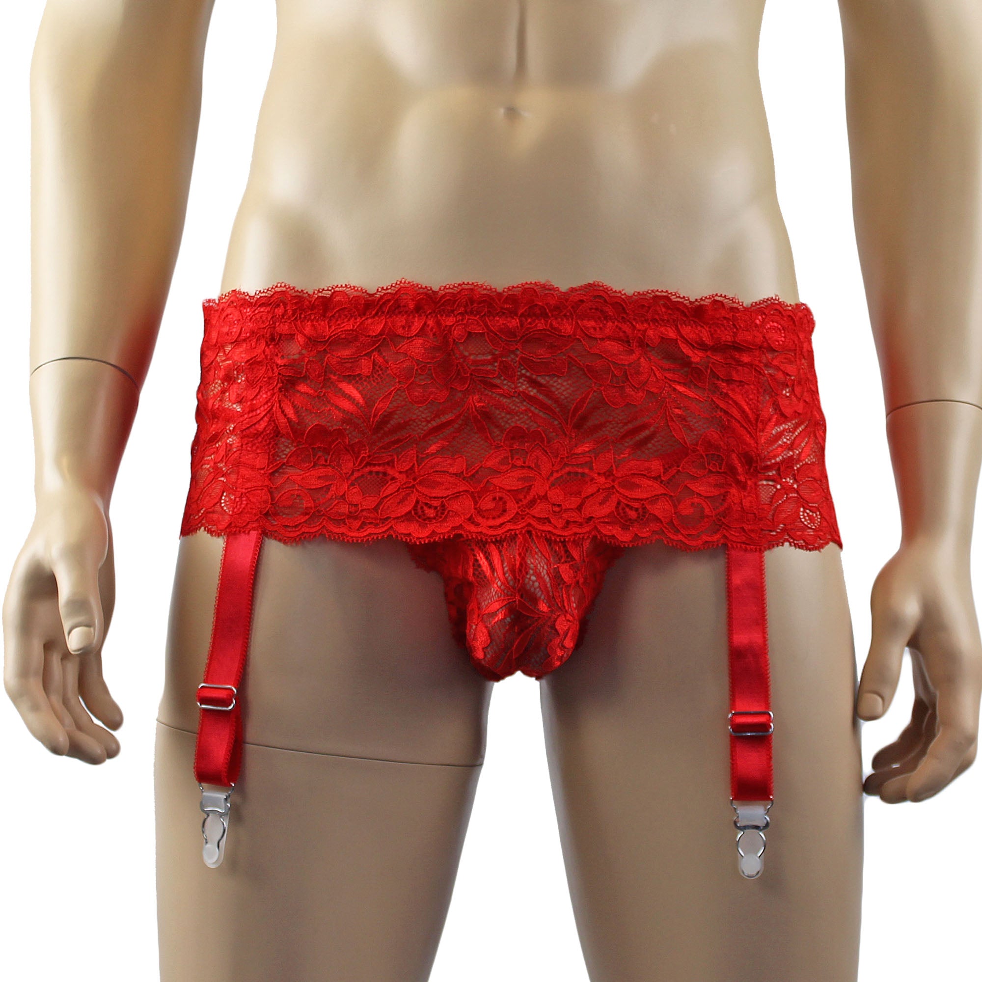 Mens Kristy Wide Lace Garter Belt Black Mens Lingerie Red