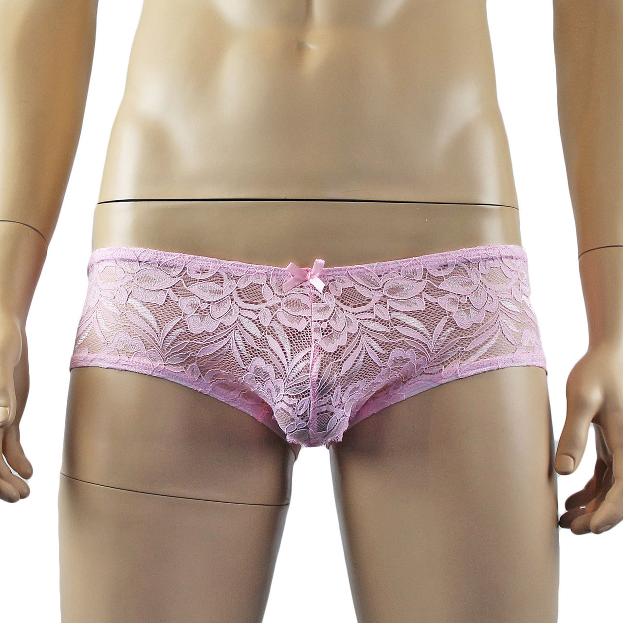 Mens Kristy Lingerie Sexy Lace and Mesh Panty Brief Light Pink