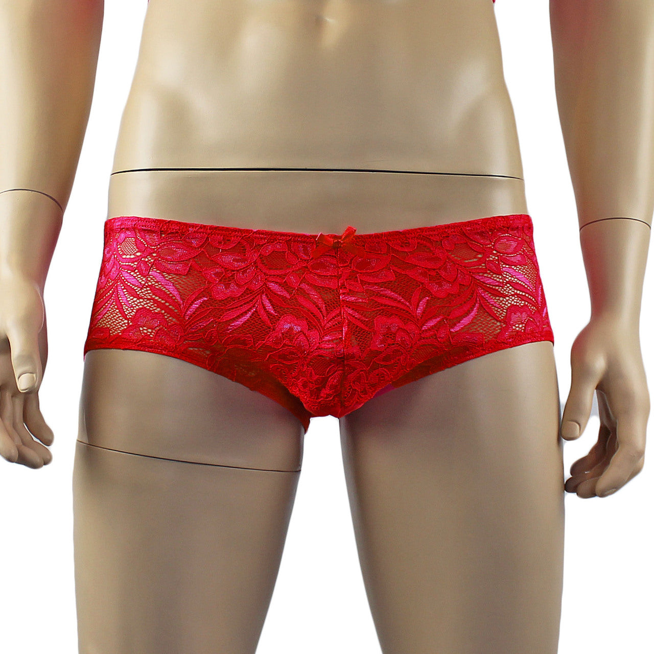 Mens Kristy Lingerie Sexy Lace and Mesh Panty Brief Red