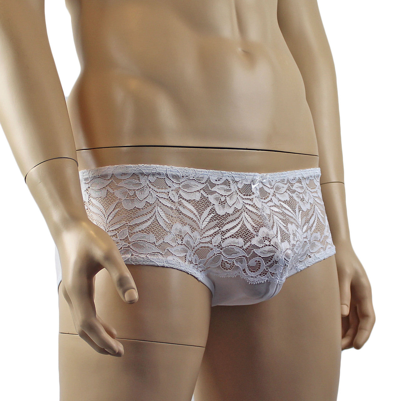 Mens Kristy Lingerie Sexy Lace and Mesh Panty Brief White