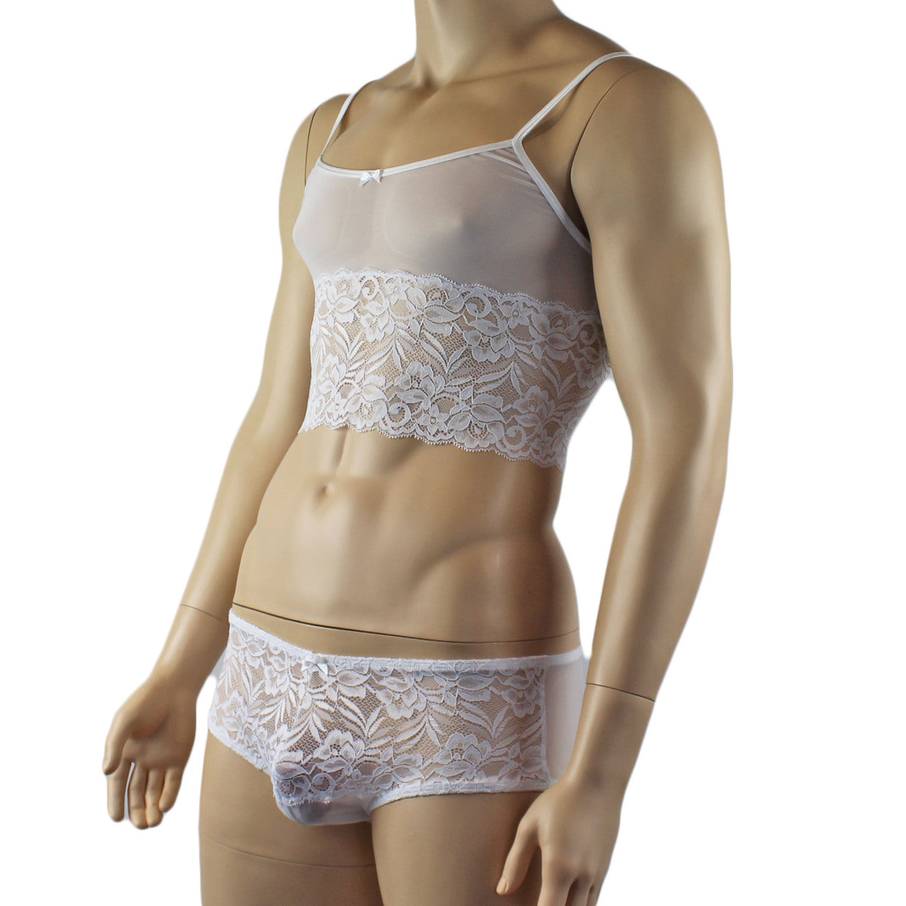 Mens Kristy Sexy Lace Camisole Top and Panty Brief White