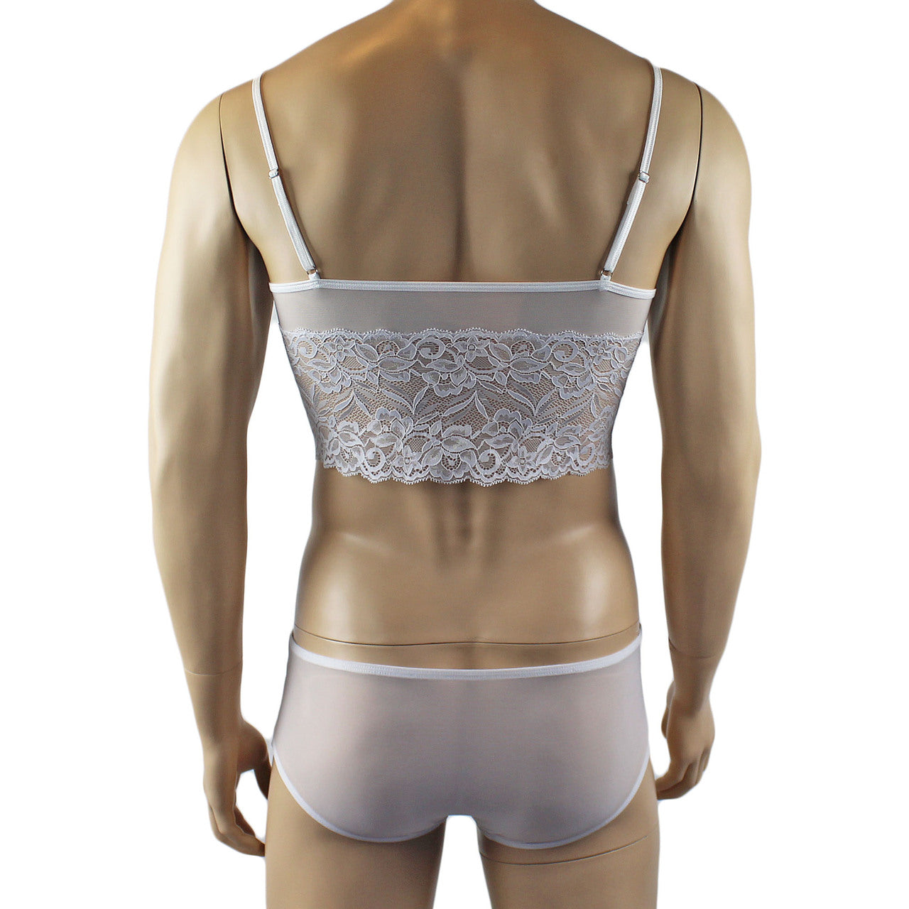 Mens Kristy Sexy Lace Camisole Top and Panty Brief White