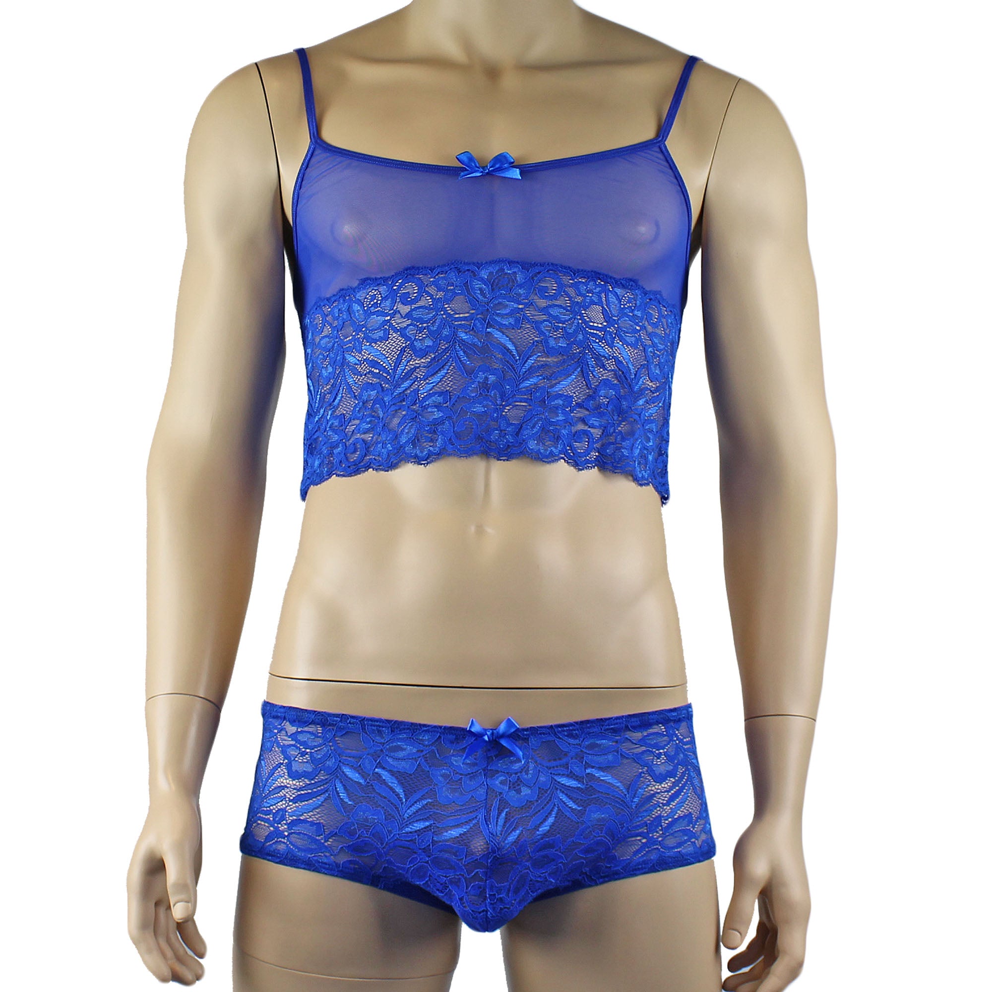 Mens Kristy Sexy Lace Camisole Top and Panty Brief Blue