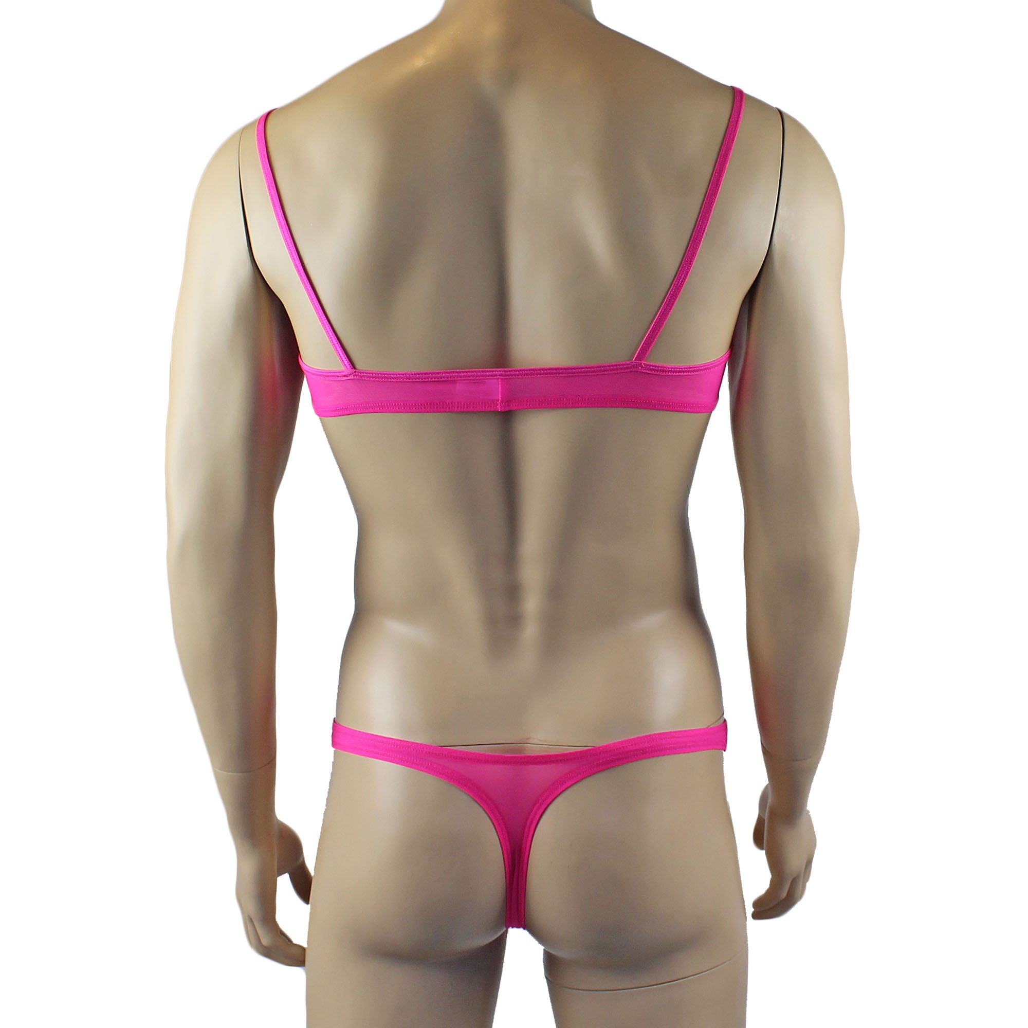 Mens Kristy Lace & Mesh Bra Top and Thong Panty Hot Pink