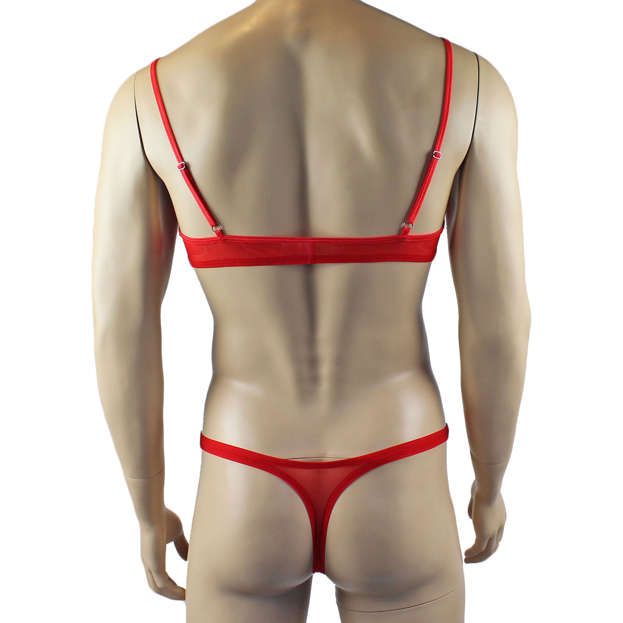 Mens Kristy Lace & Mesh Bra Top and Thong Panty Red