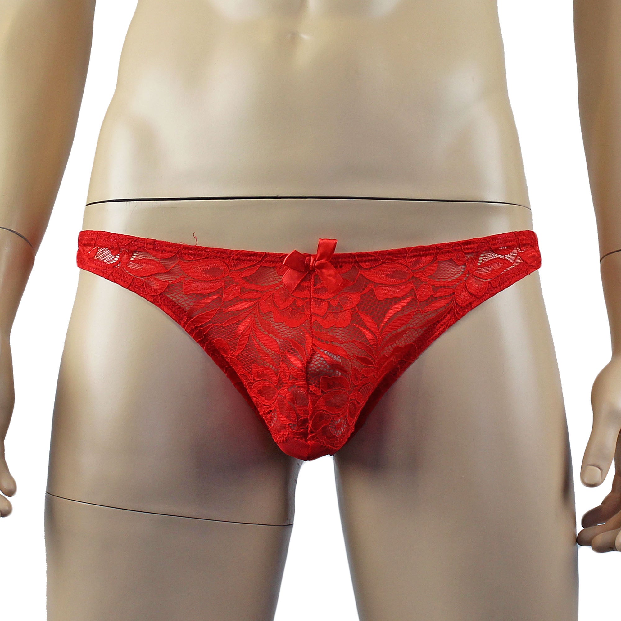 Mens Kristy Lace & Mesh Bra Top and Thong Panty Red