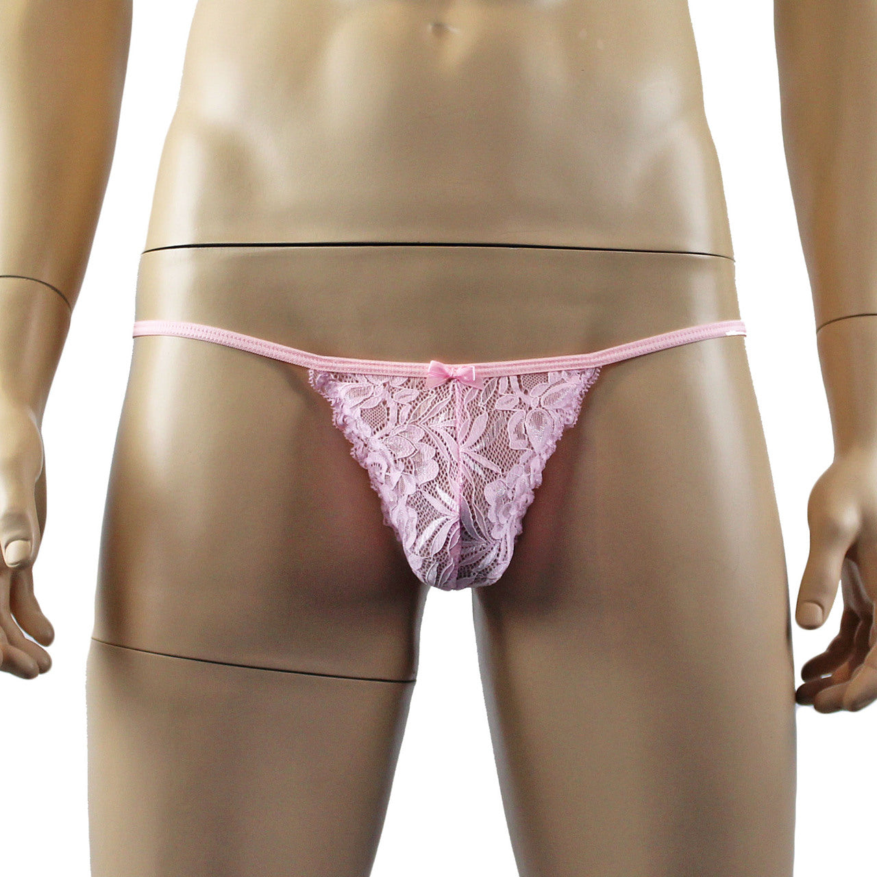 Mens Kristy Sexy Lace Pouch G string Panty Male Lingerie Light Pink