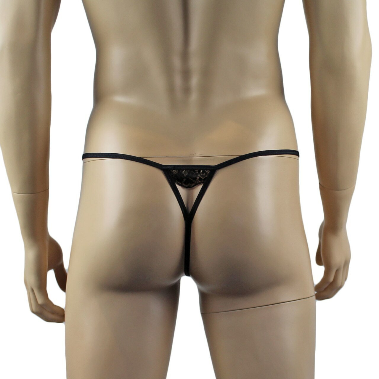 Mens Lucy Feminine Satin, Lace and Bow Pouch G string Turquoise and Black