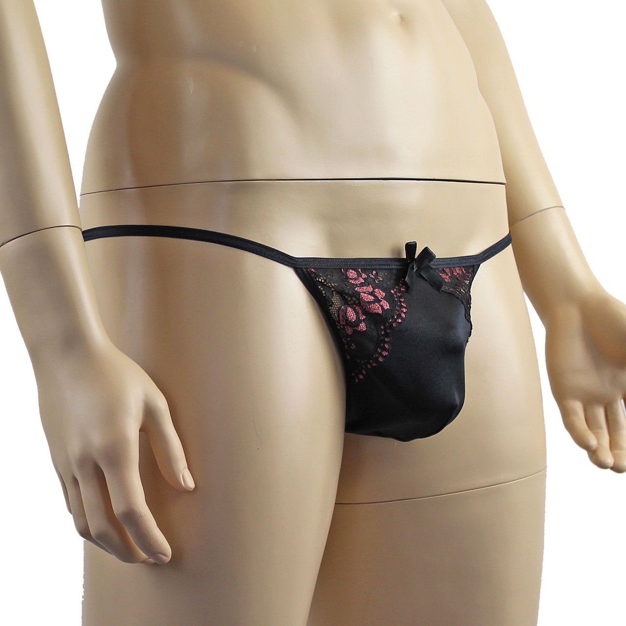 LAST ORDERS - Mens Luxury Stretch G string with Lace Piece Front Black