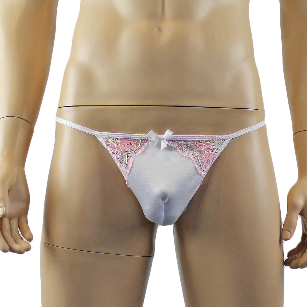 Mens Luxury Stretch G string with Lace Piece Front White