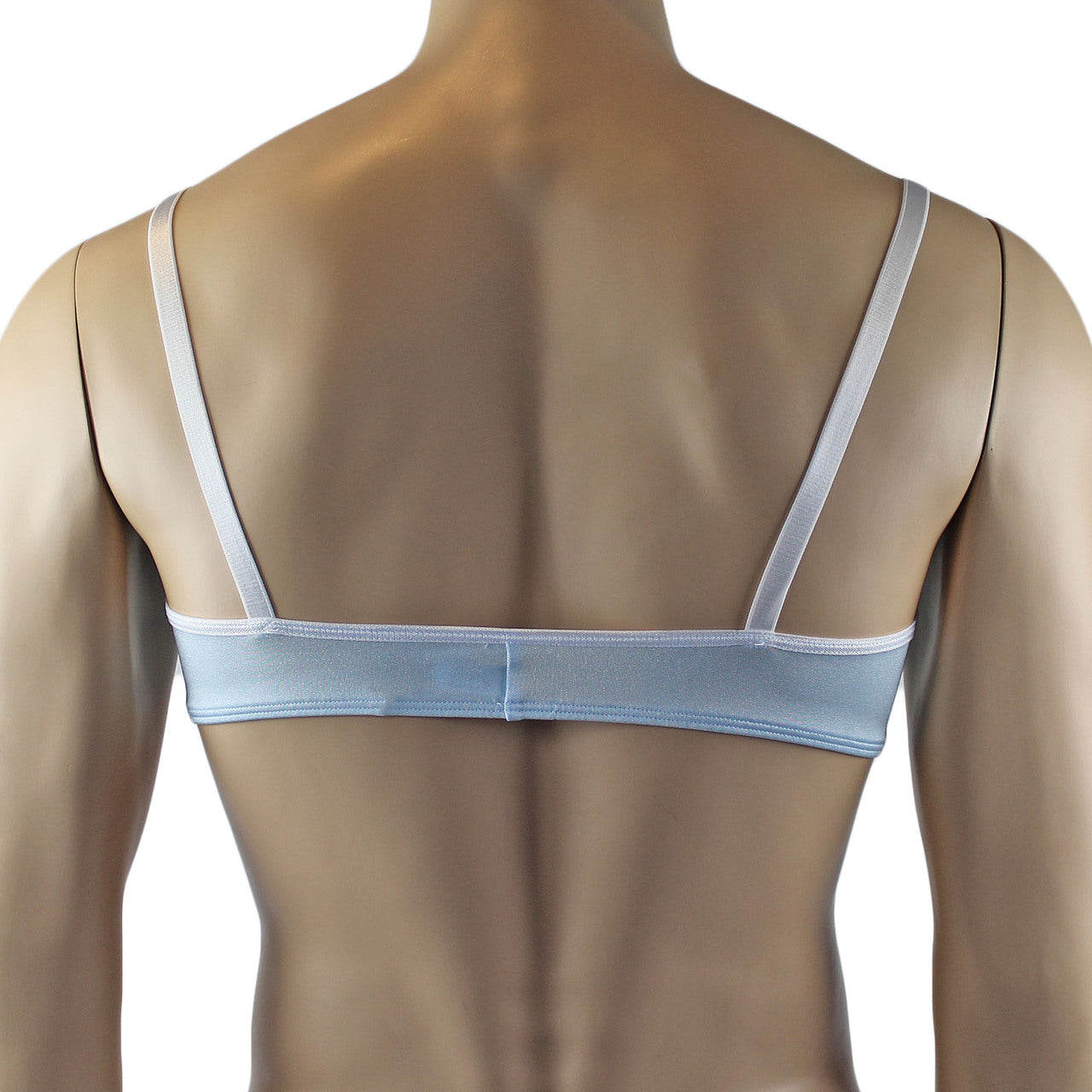 Mens Luxury Spandex & Lace Bra Top and G string Light Blue