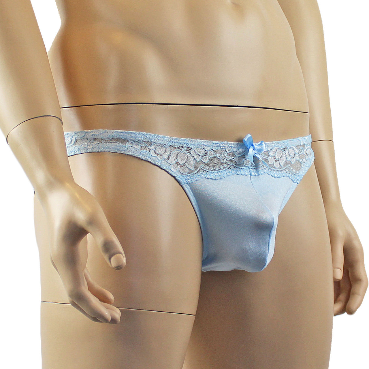 Mens Luxury Stretch Bikini Brief with Beautiful Lace Front Light Blue