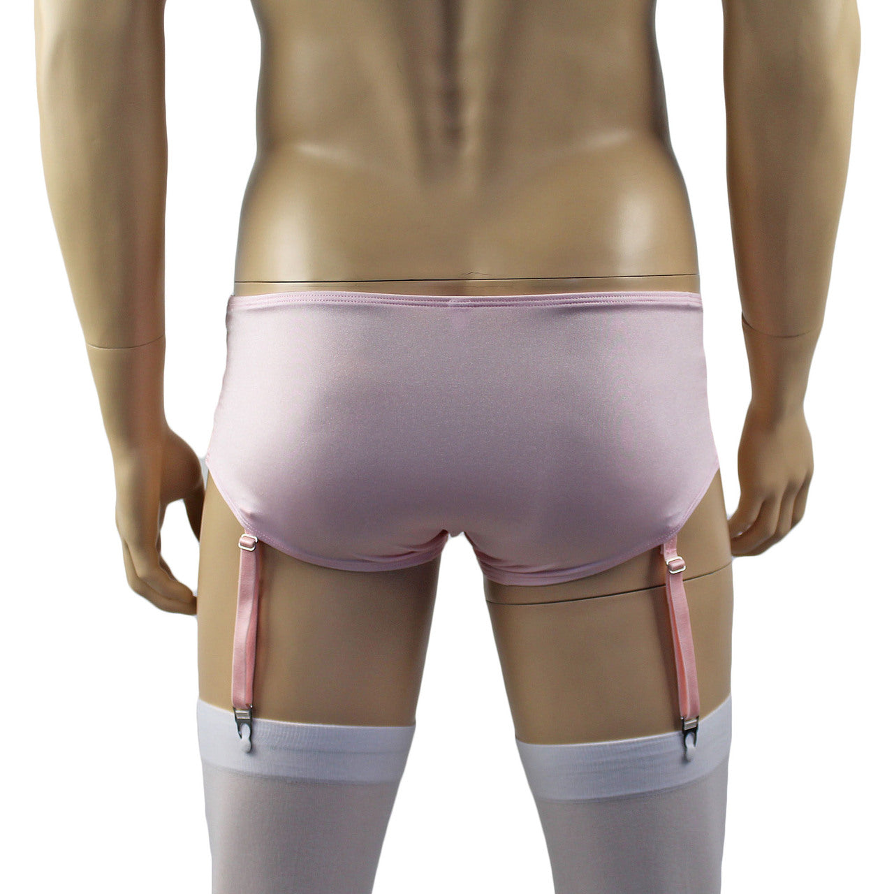Mens Luxury Bra Top and Boxer Brief with Garters & Stockings Pink