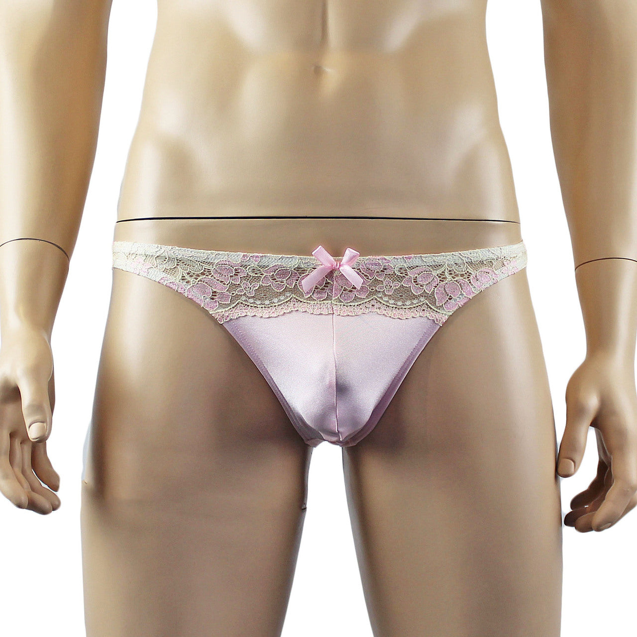 Mens Luxury Stretch G string Thong with Beautiful Lace Front Pink