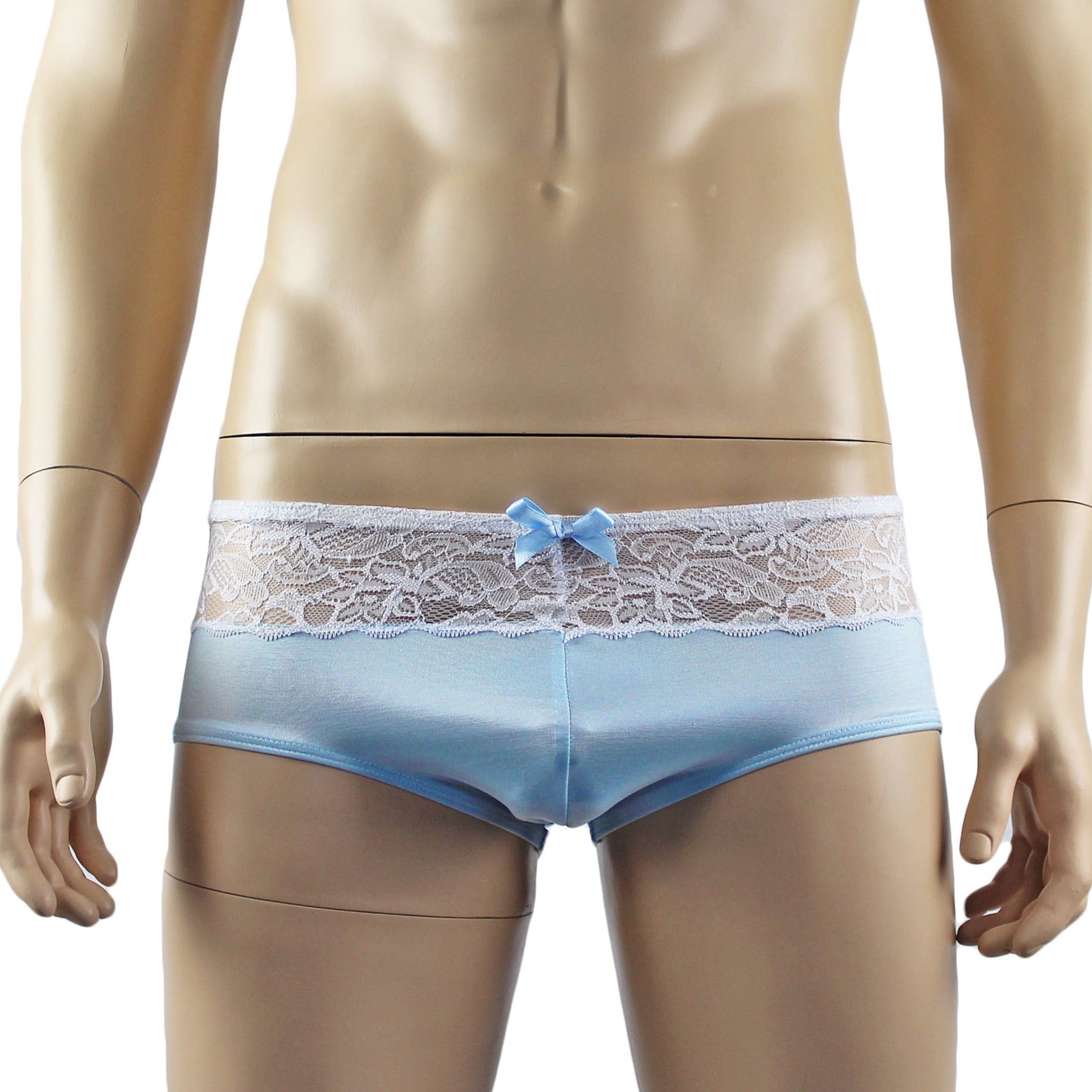 Mens Joanne Underwear Lacey Lovelies Boxer Brief Panties Light Blue and White