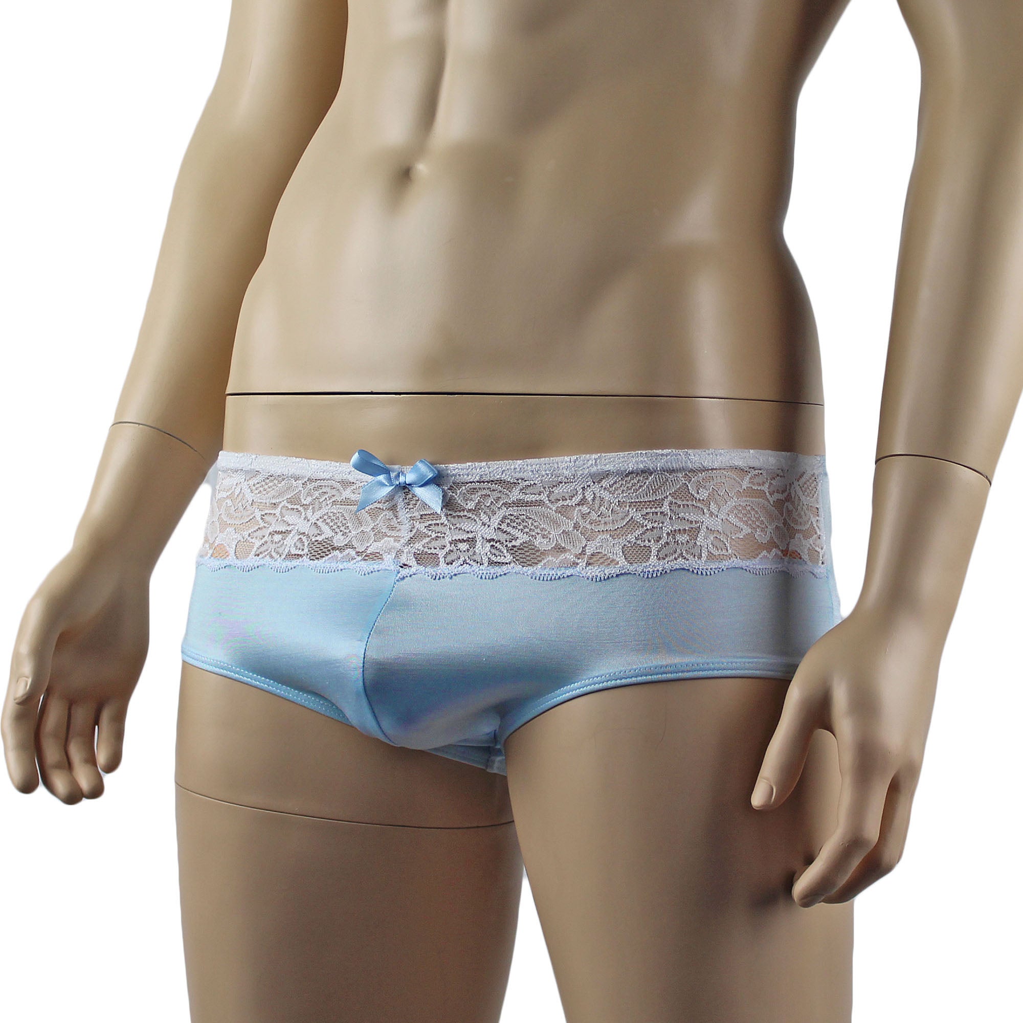 Mens Joanne Underwear Lacey Lovelies Boxer Brief Panties Light Blue and White