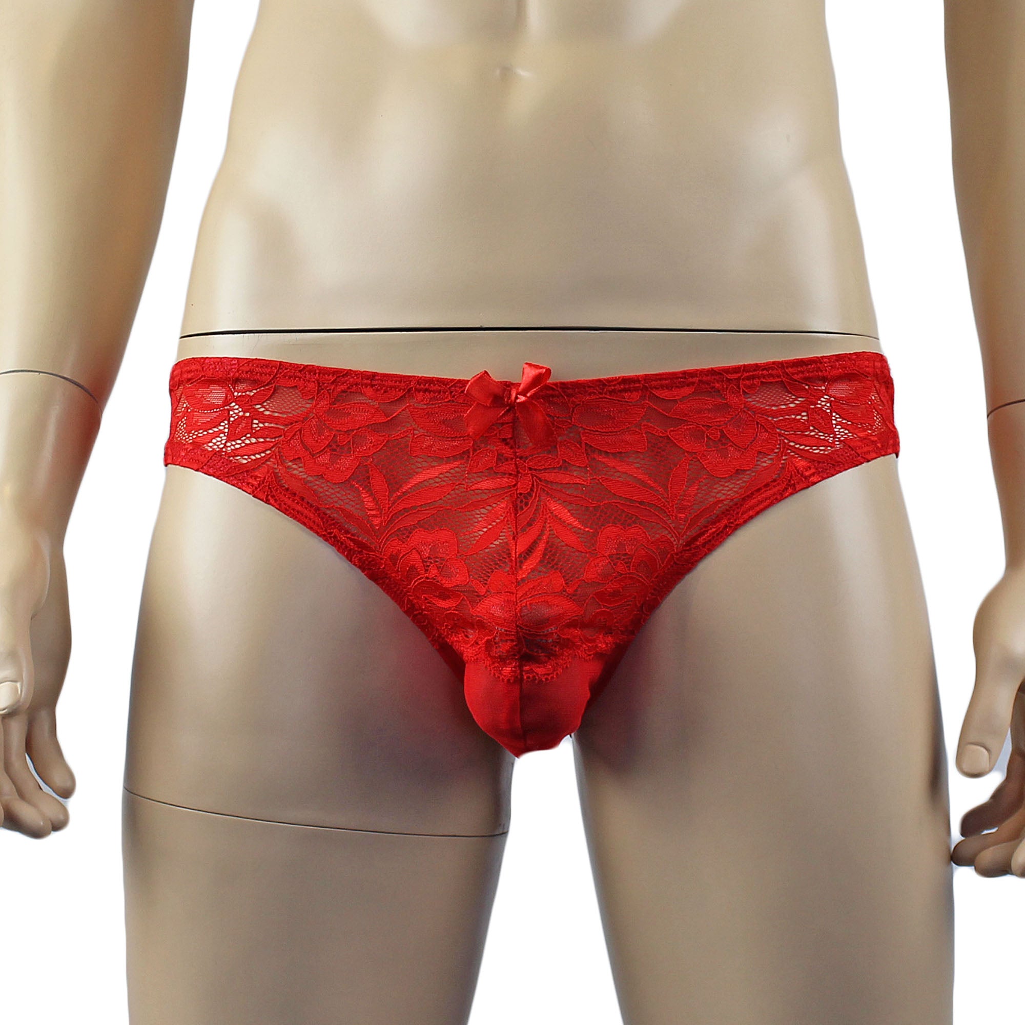 Mens Kristy Lace & Mesh Bra Top and Bikini Brief Red