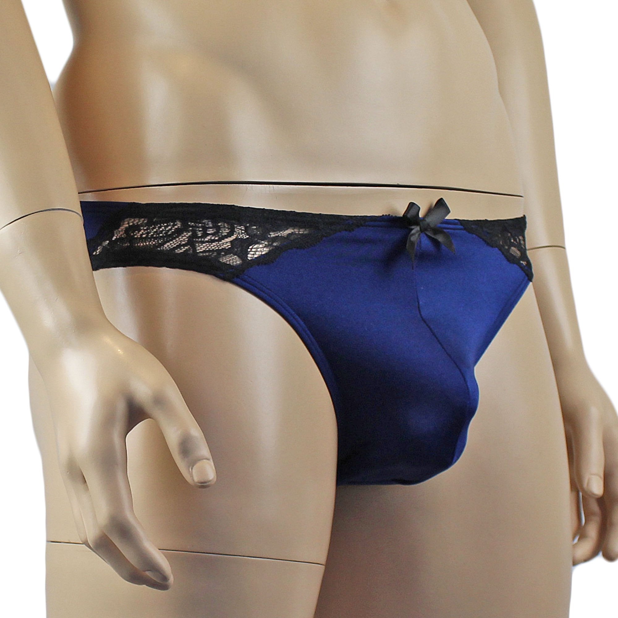 Mens Glamour Wide Front Thong Navy & Black Lace