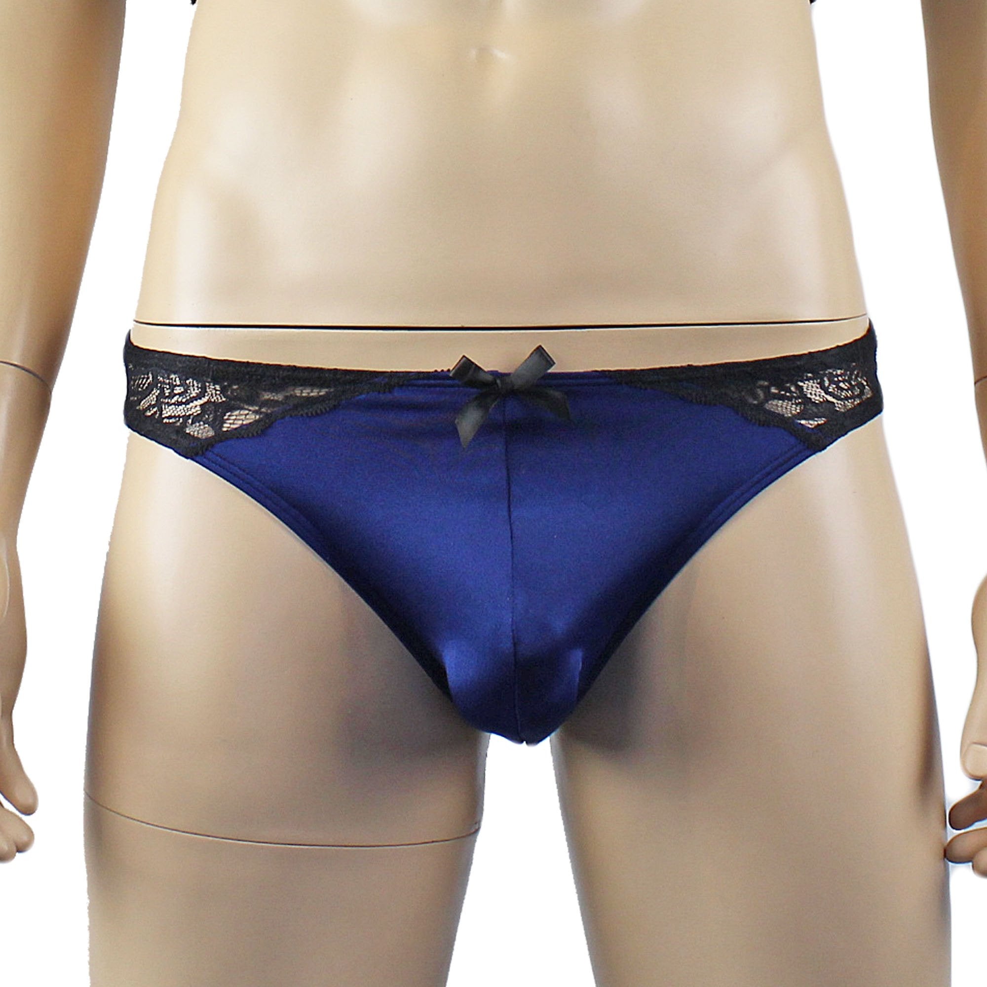 Mens Glamour Wide Front Thong Navy & Black Lace