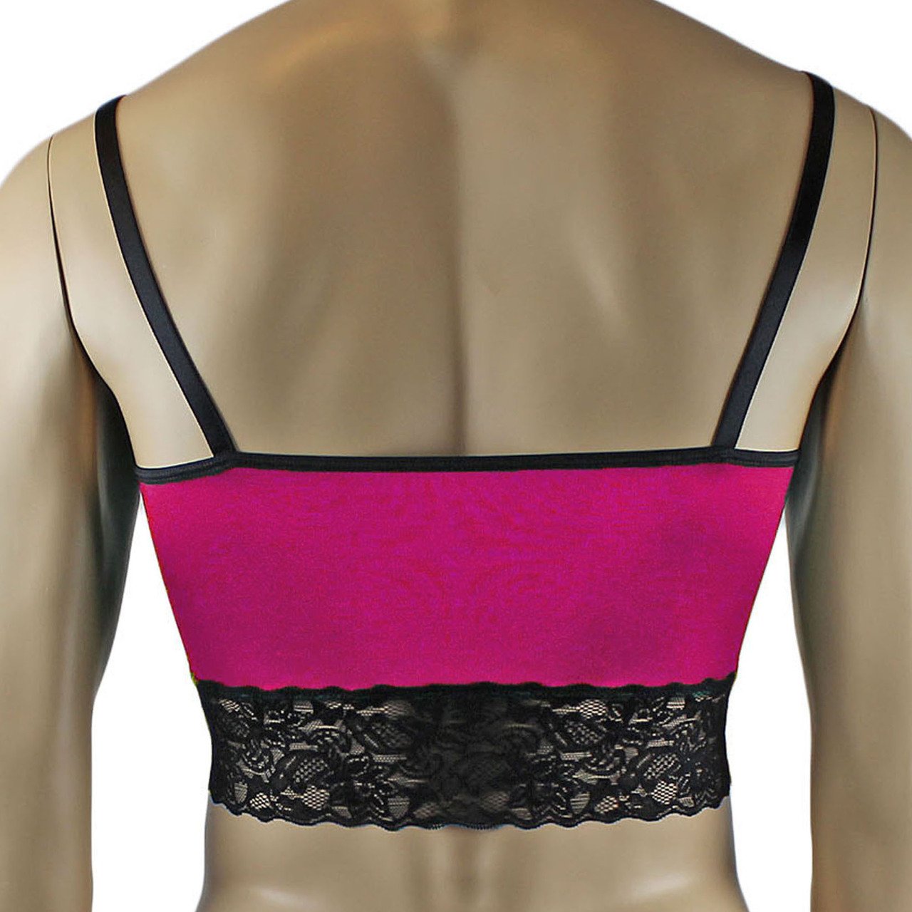 Mens Glamour Camisole Top and Pouch G string with Lace Trim - Sizes up to 3XL (raspberry & black plus other colours)