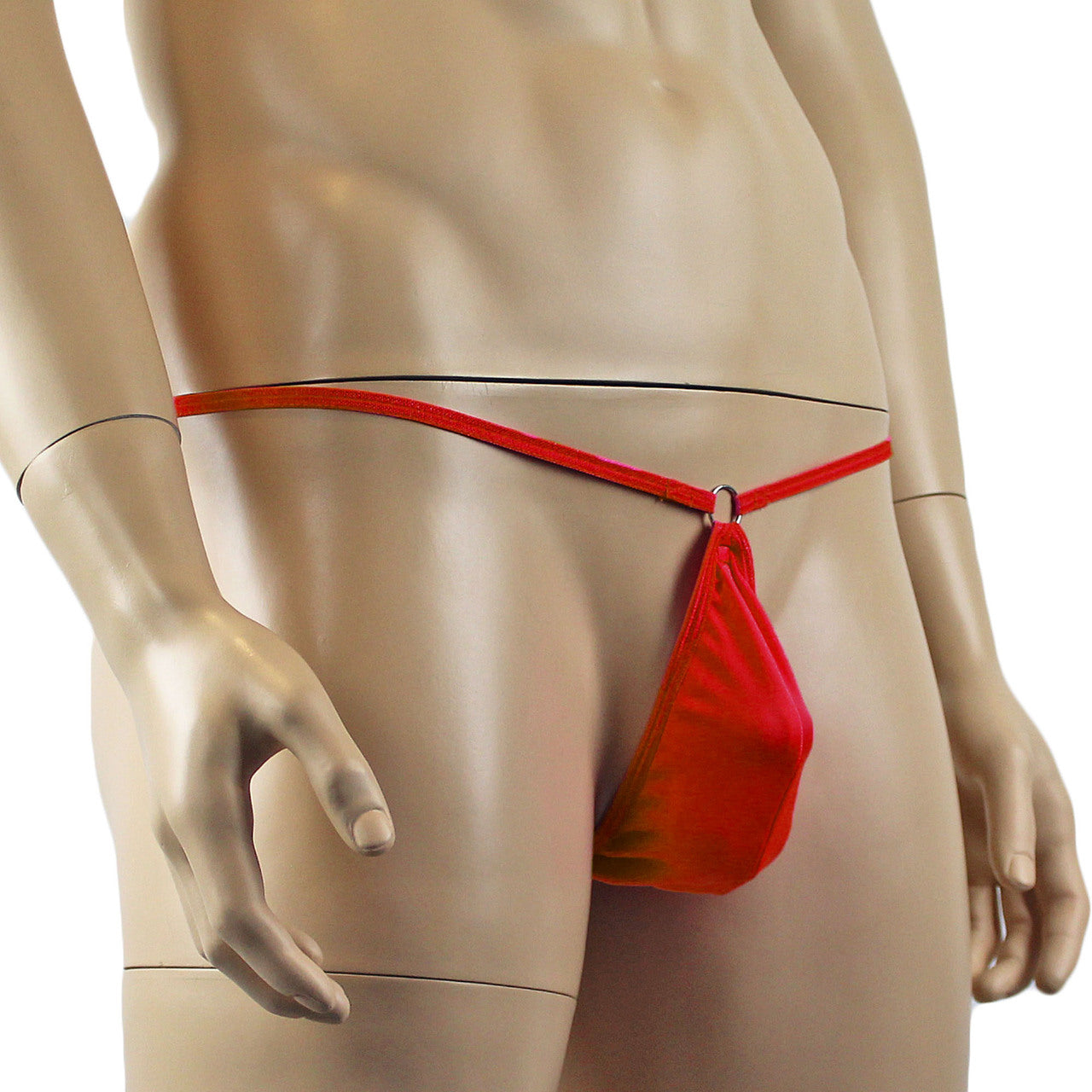 Mens Mick Spandex Tear Drop Ball Bag Pouch with Ring Red
