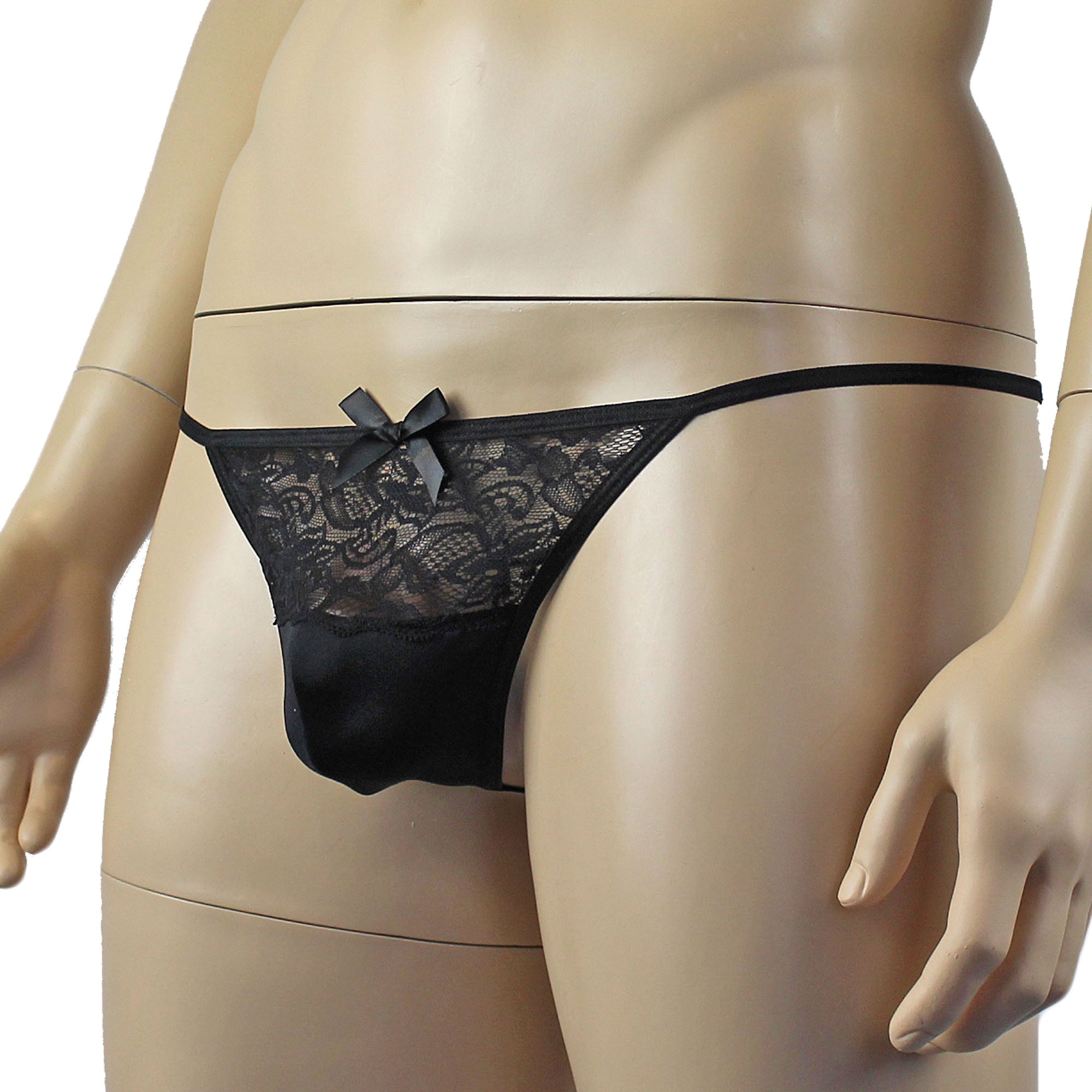 Mens Glamour Spandex and Lace Pouch G string Black